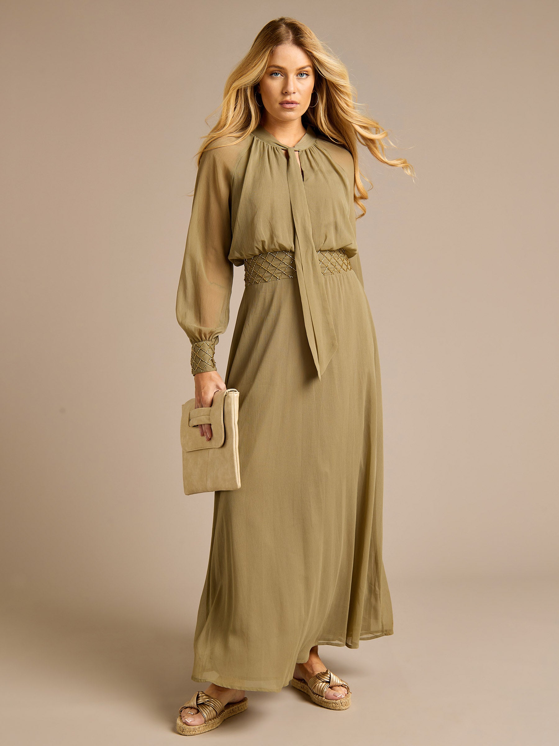 GWD Della Notch Tie Neck Maxi Dress