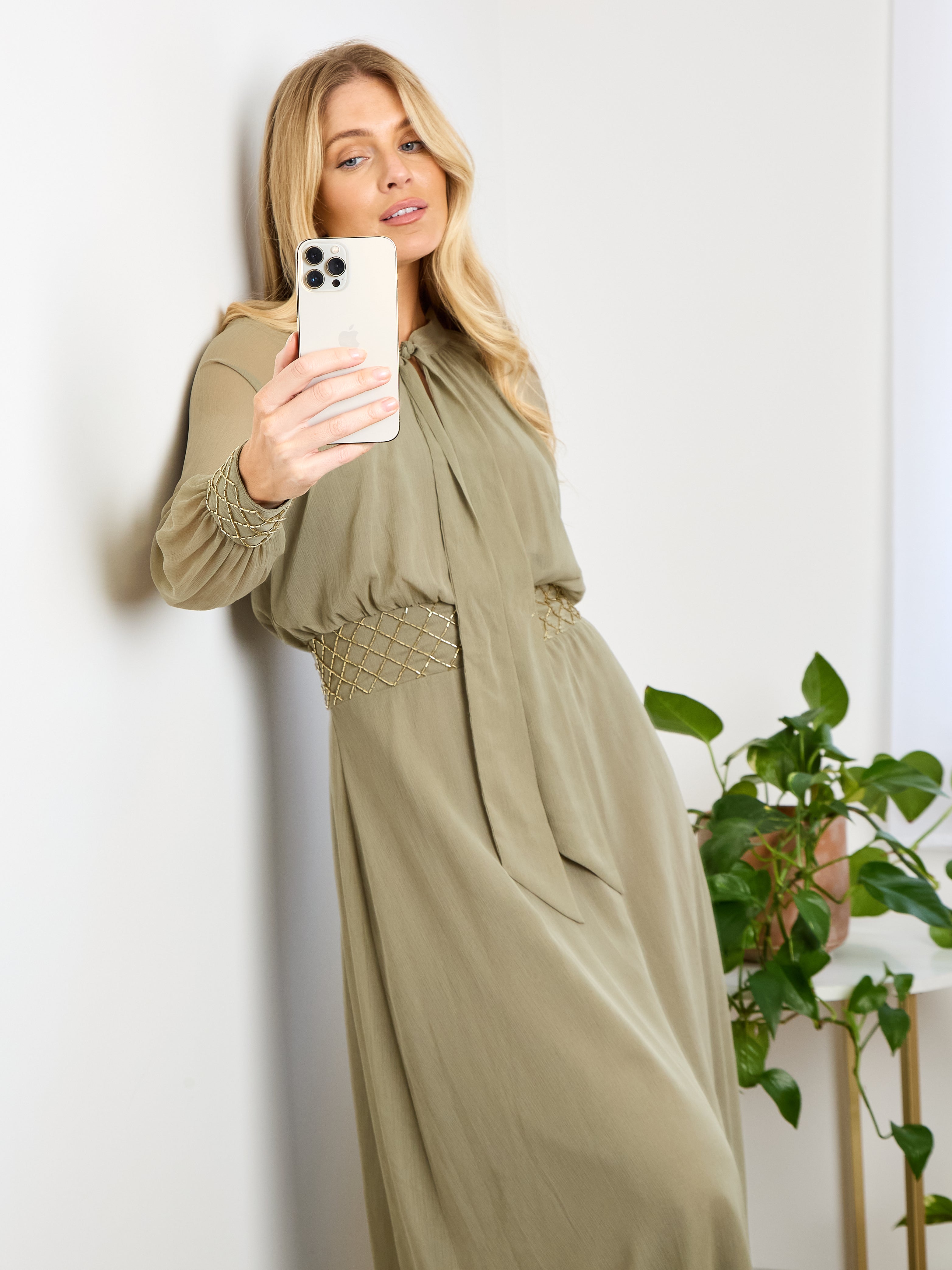 GWD Della Notch Tie Neck Maxi Dress