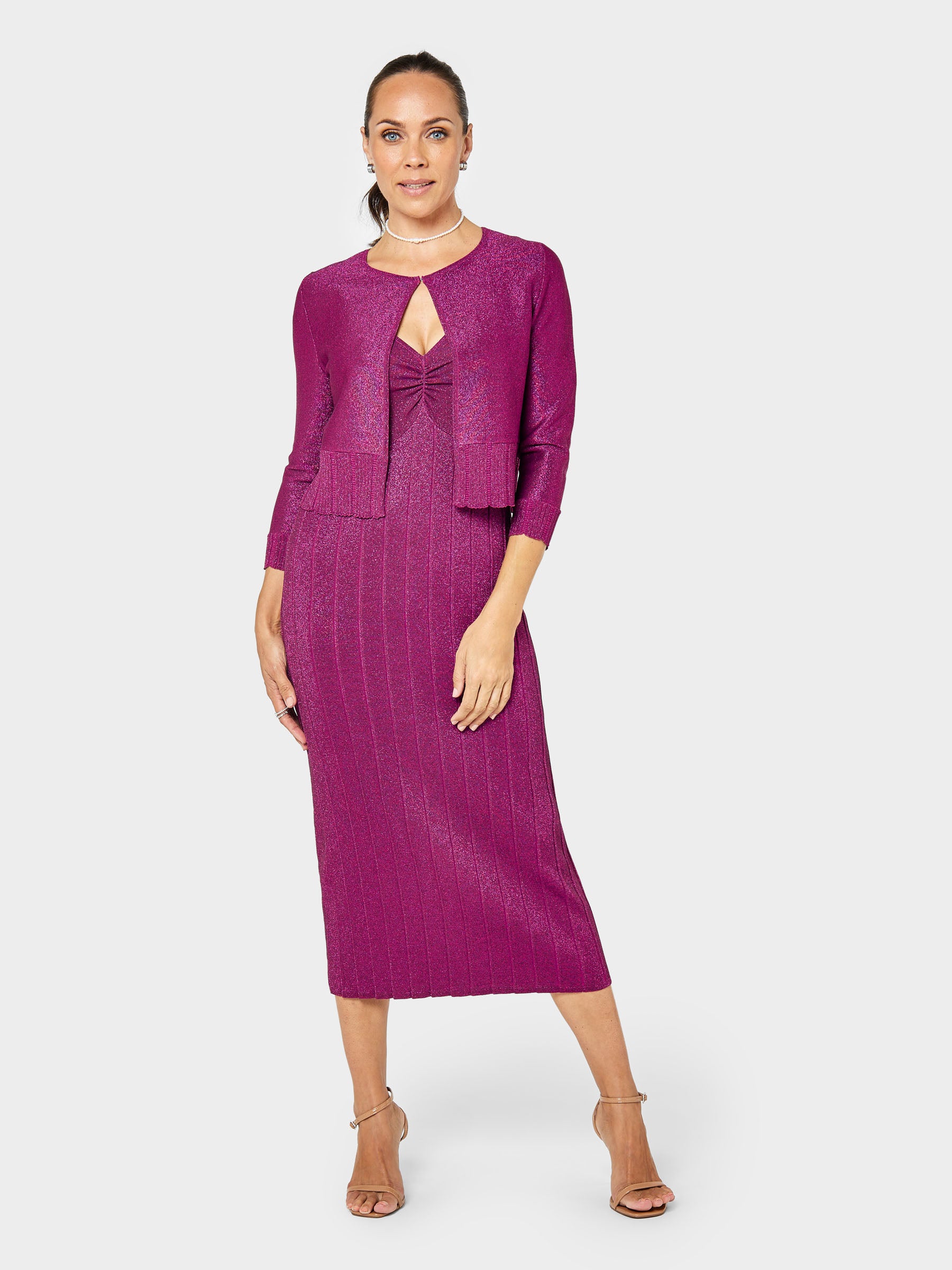 GWD Witney Sparkle Knitted Pink Midi Dress