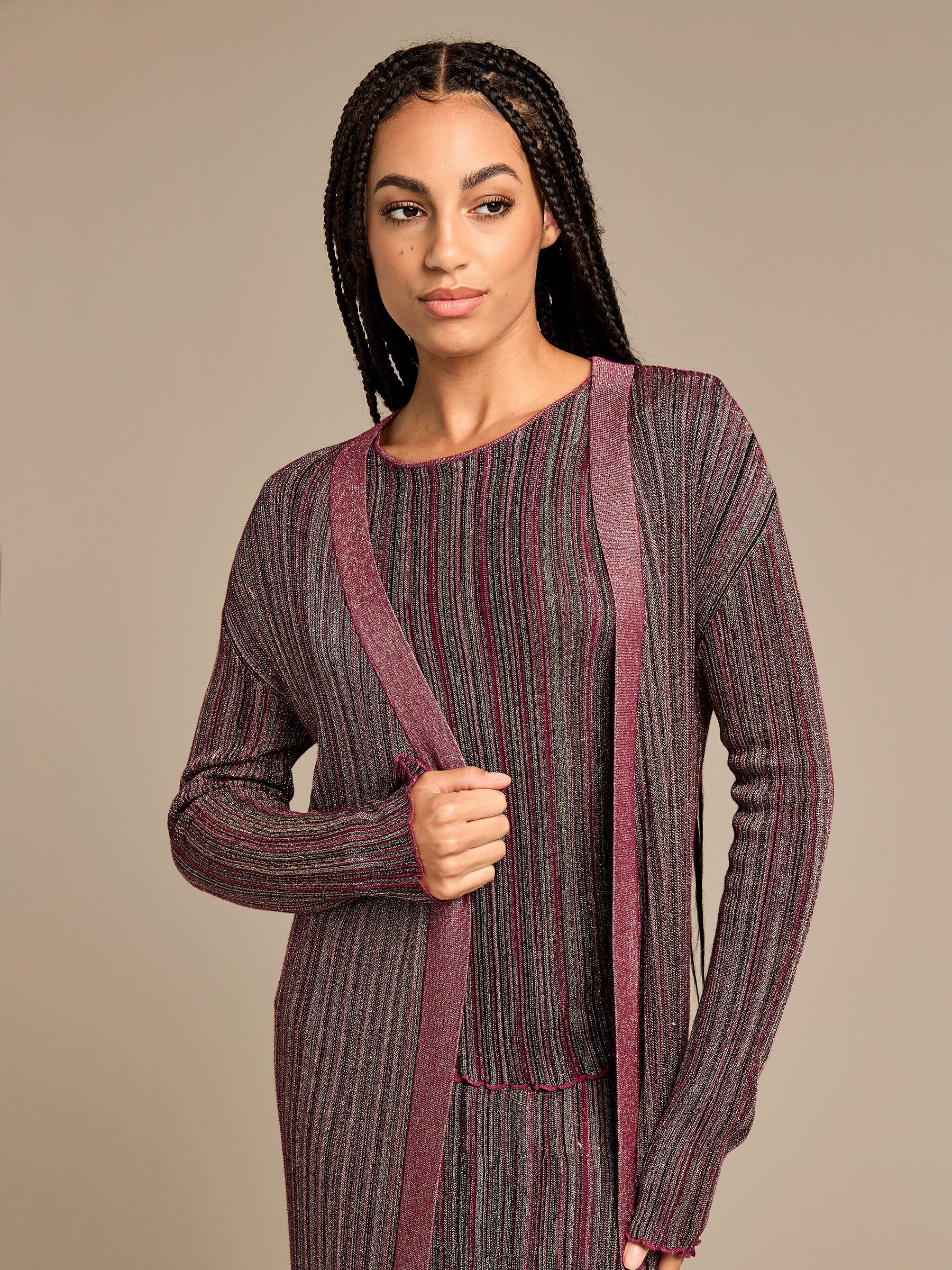 GWD Jessica Stripe Full Length Knitted Cardigan