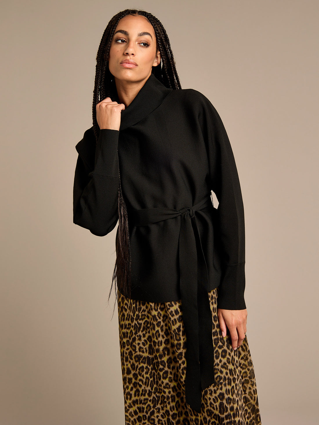 GWD Iris Knitted Roll Neck Tie Top