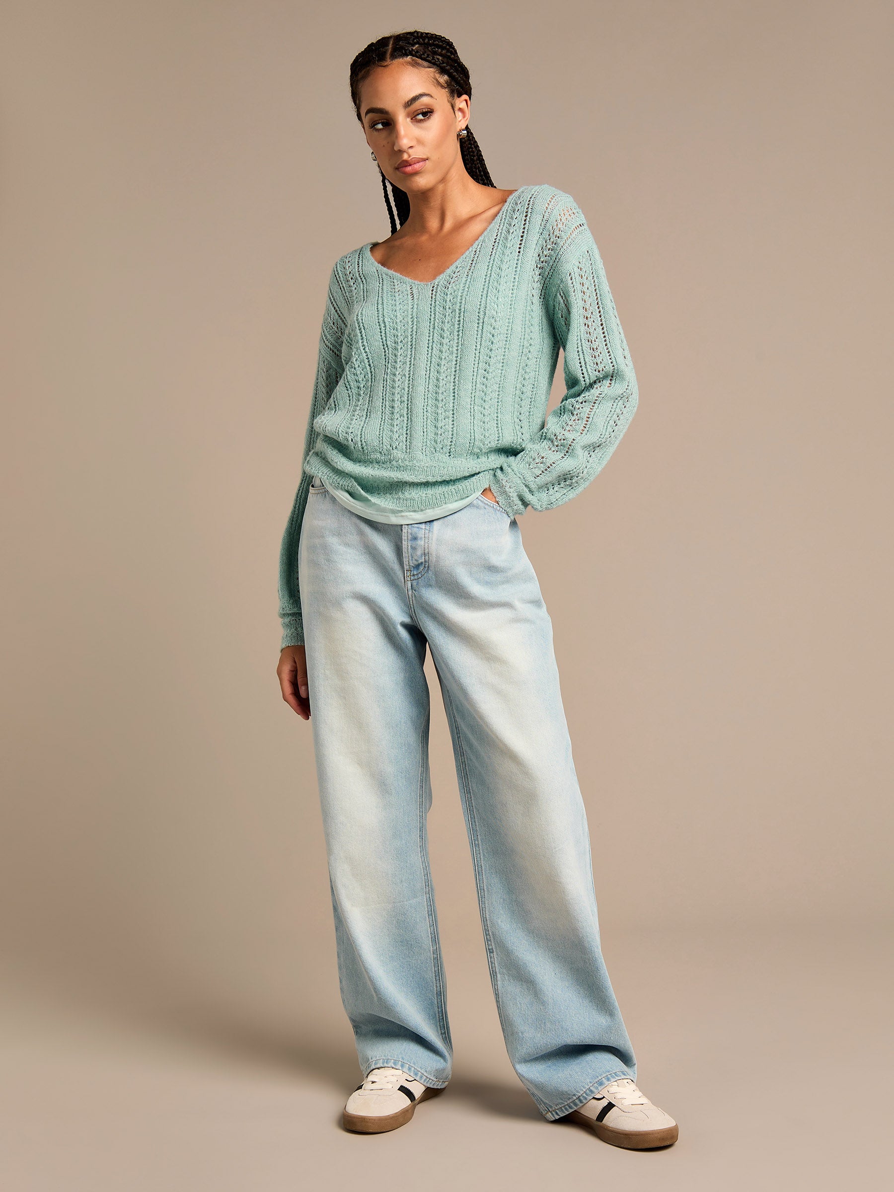 GWD Arla-Bailey Duck Egg Wool Knit Top