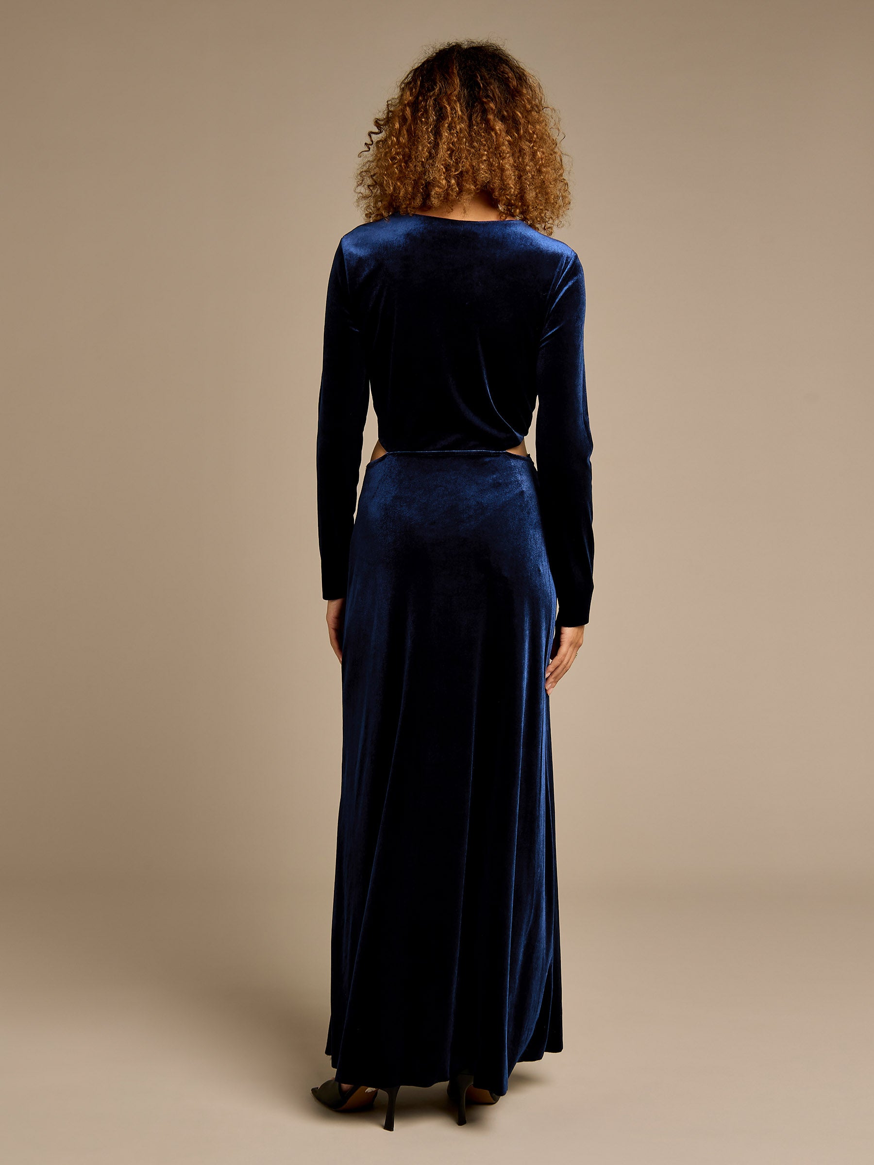 GWD Yasmina Stretch Velvet Navy Maxi Dress