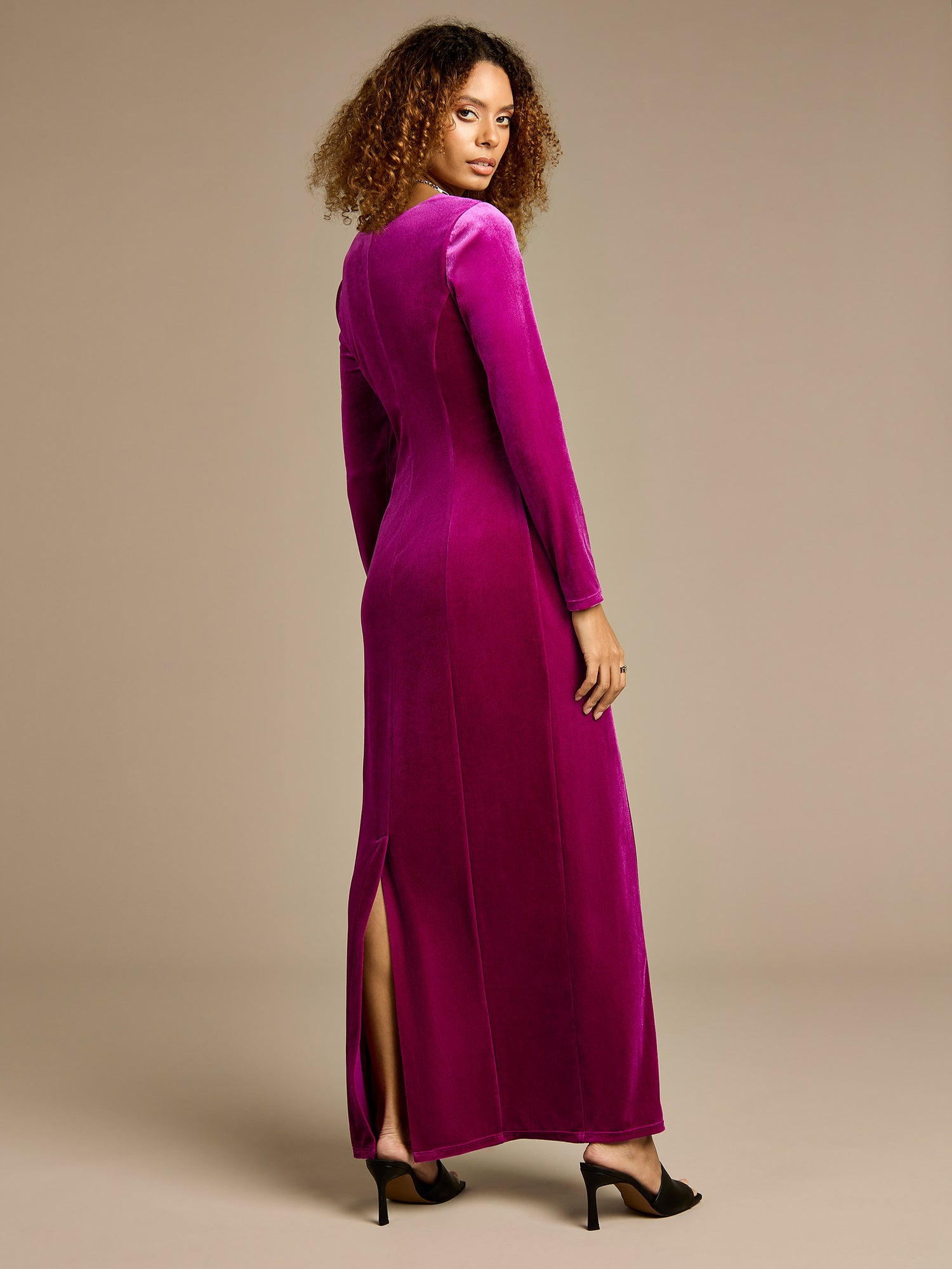 GWD Mary Stretch Velvet Magenta Maxi Dress