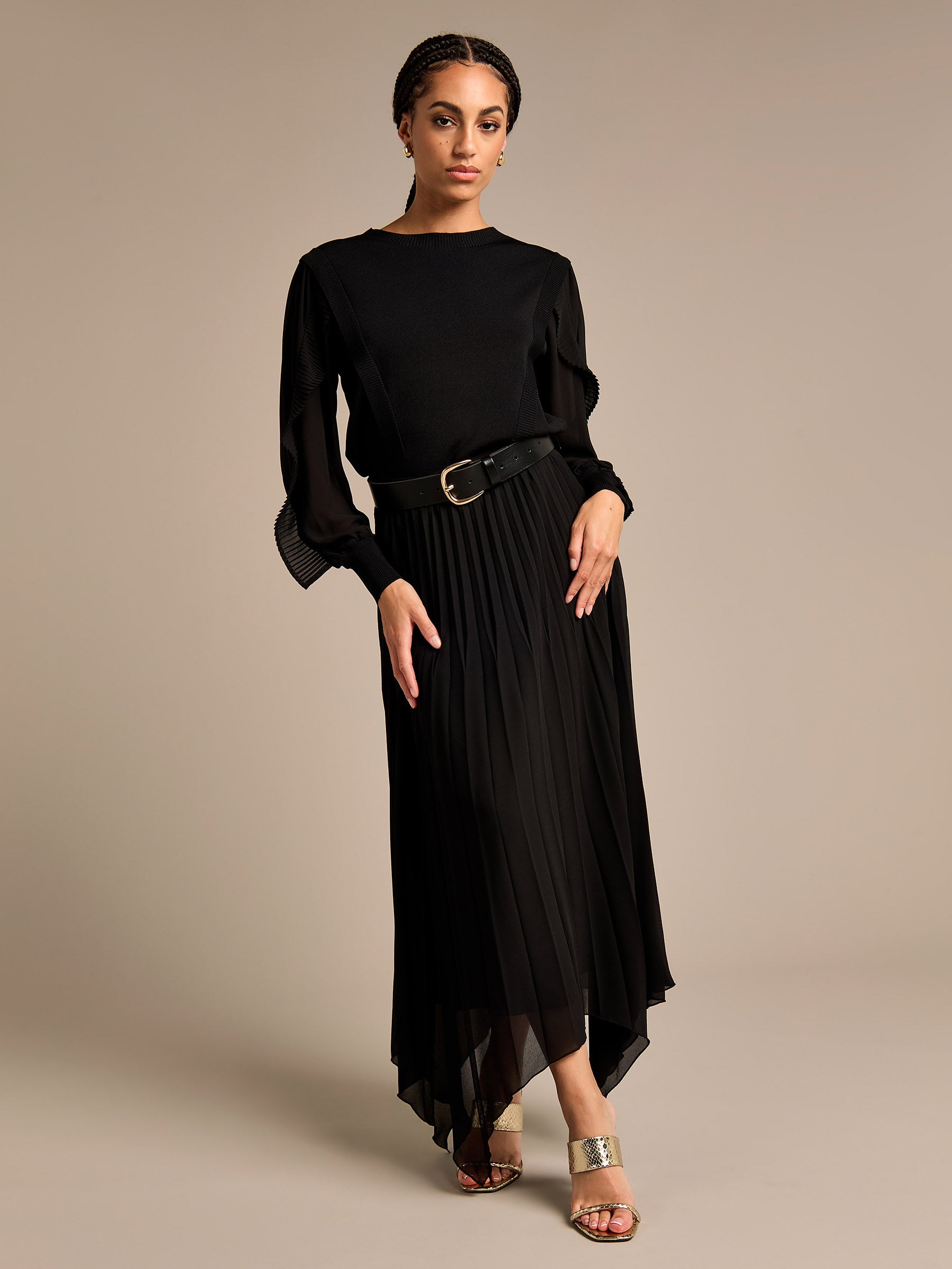 GWD Tammy Ruffle Chiffon Sleeve Knitted Top