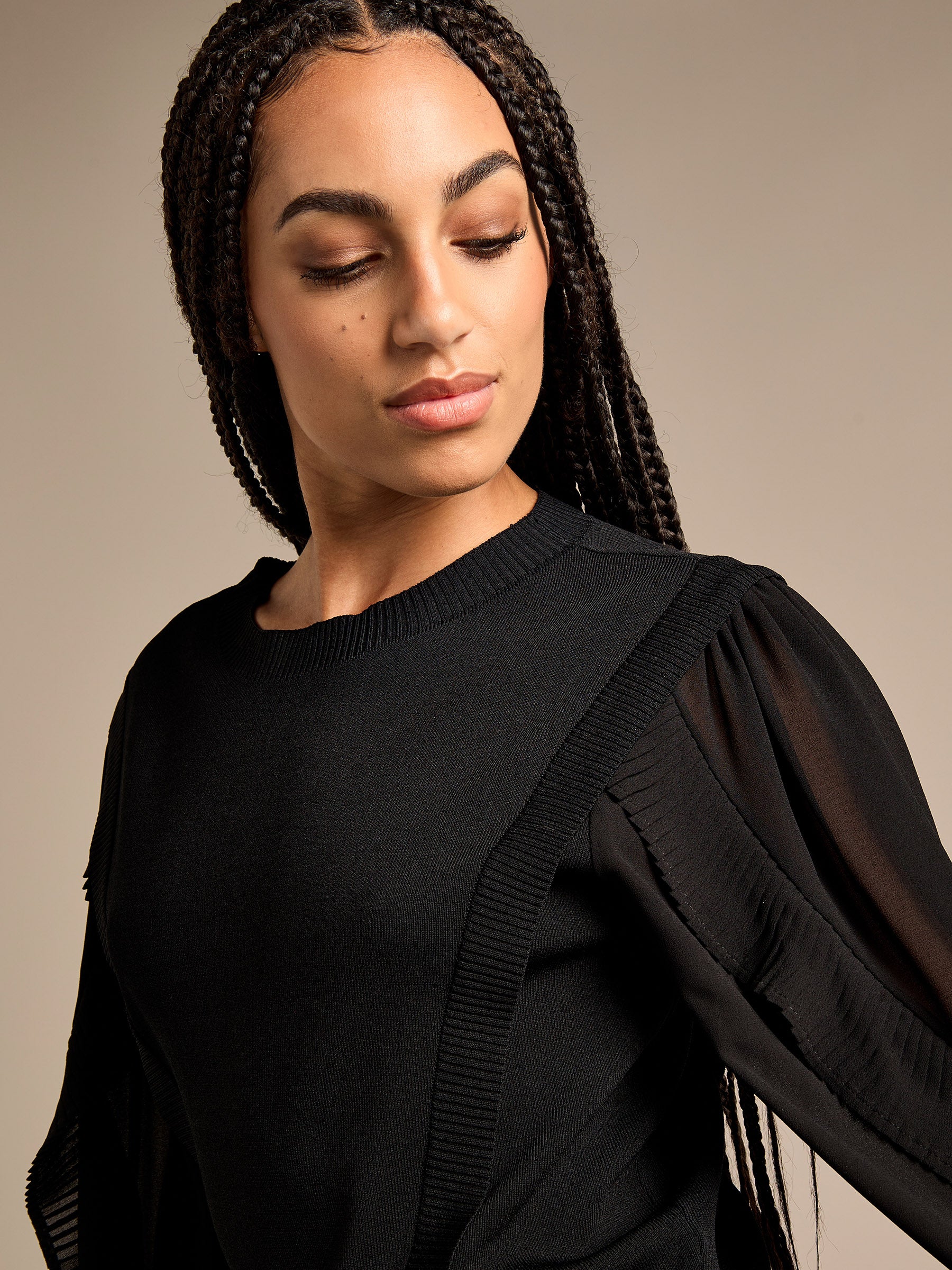 GWD Tammy Ruffle Chiffon Sleeve Knitted Top