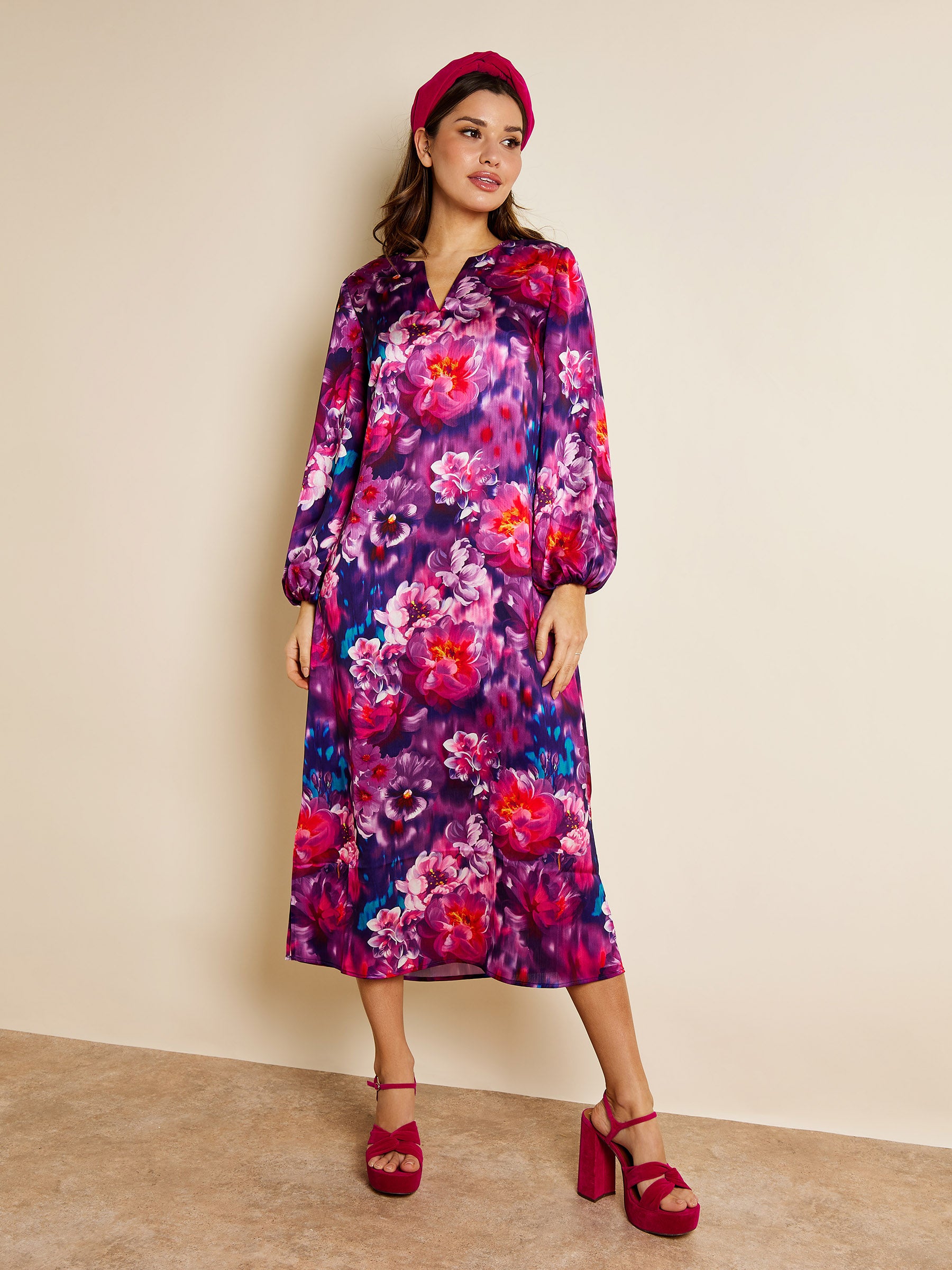 GWD Mila Floral Print Midi length Satin Kaftan