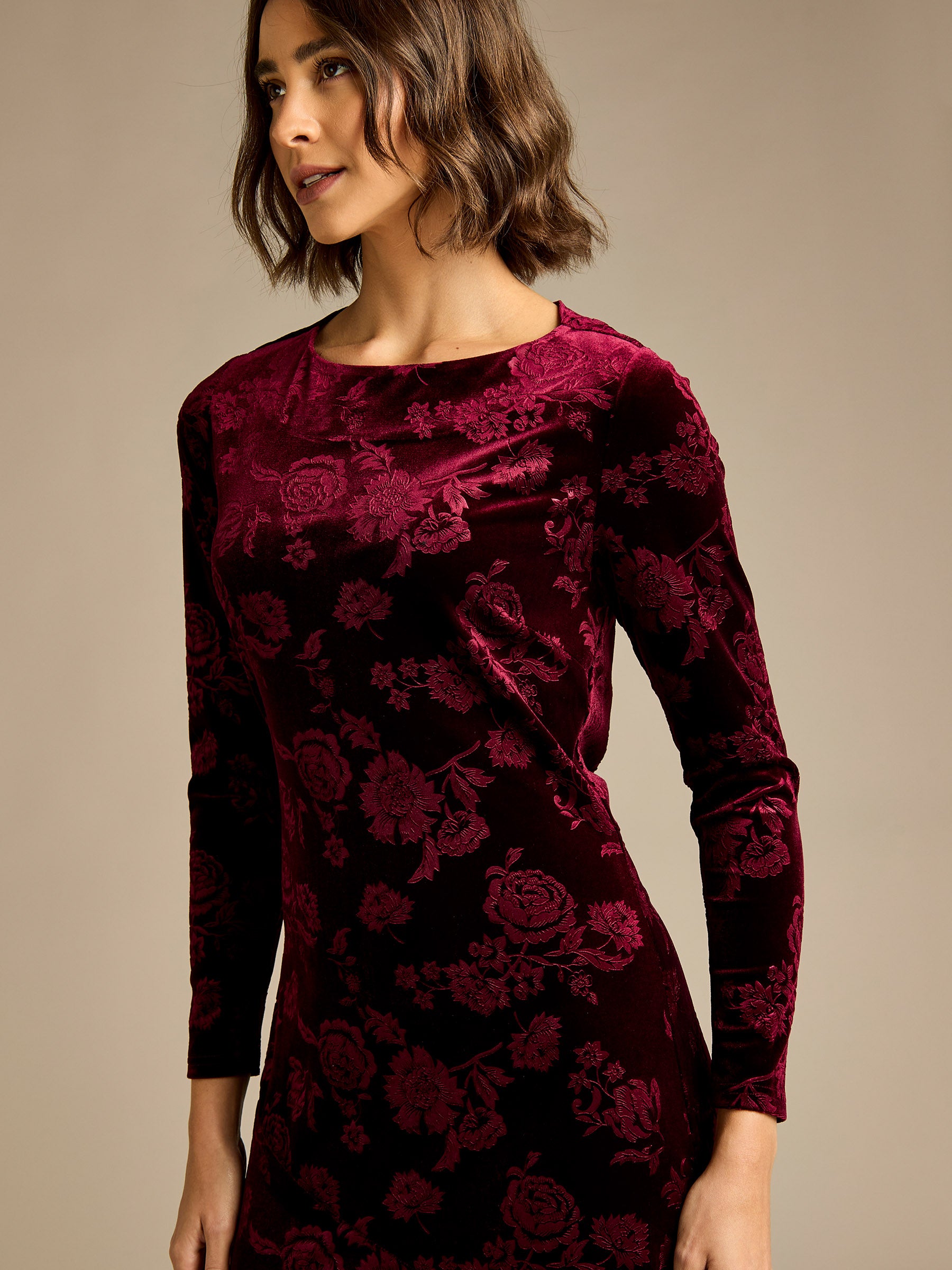 GWD Hilda Burgundy Floral Velvet Maxi Dress