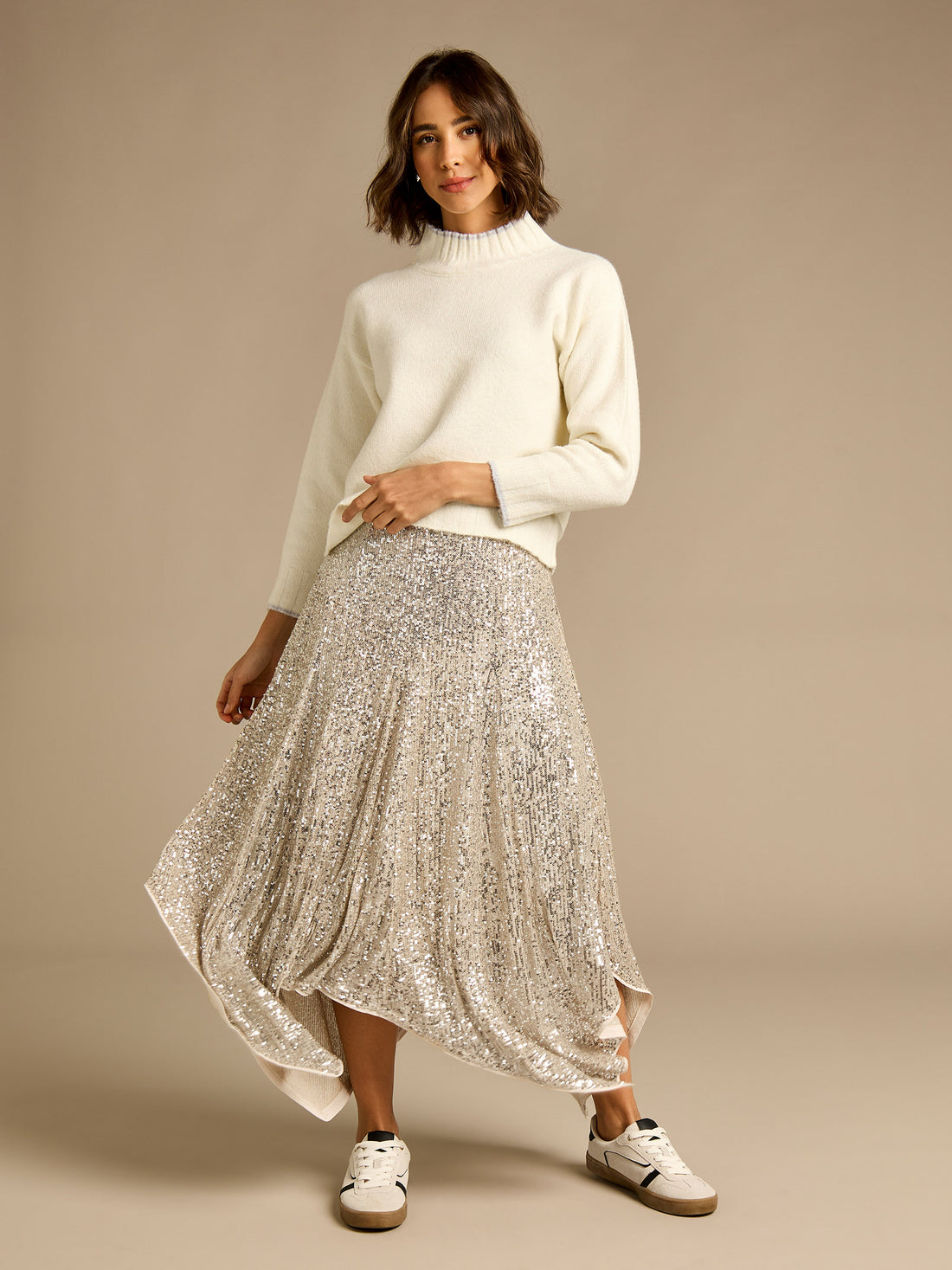 GWD Jenna Silver Sequin Hanky Hem Skirt