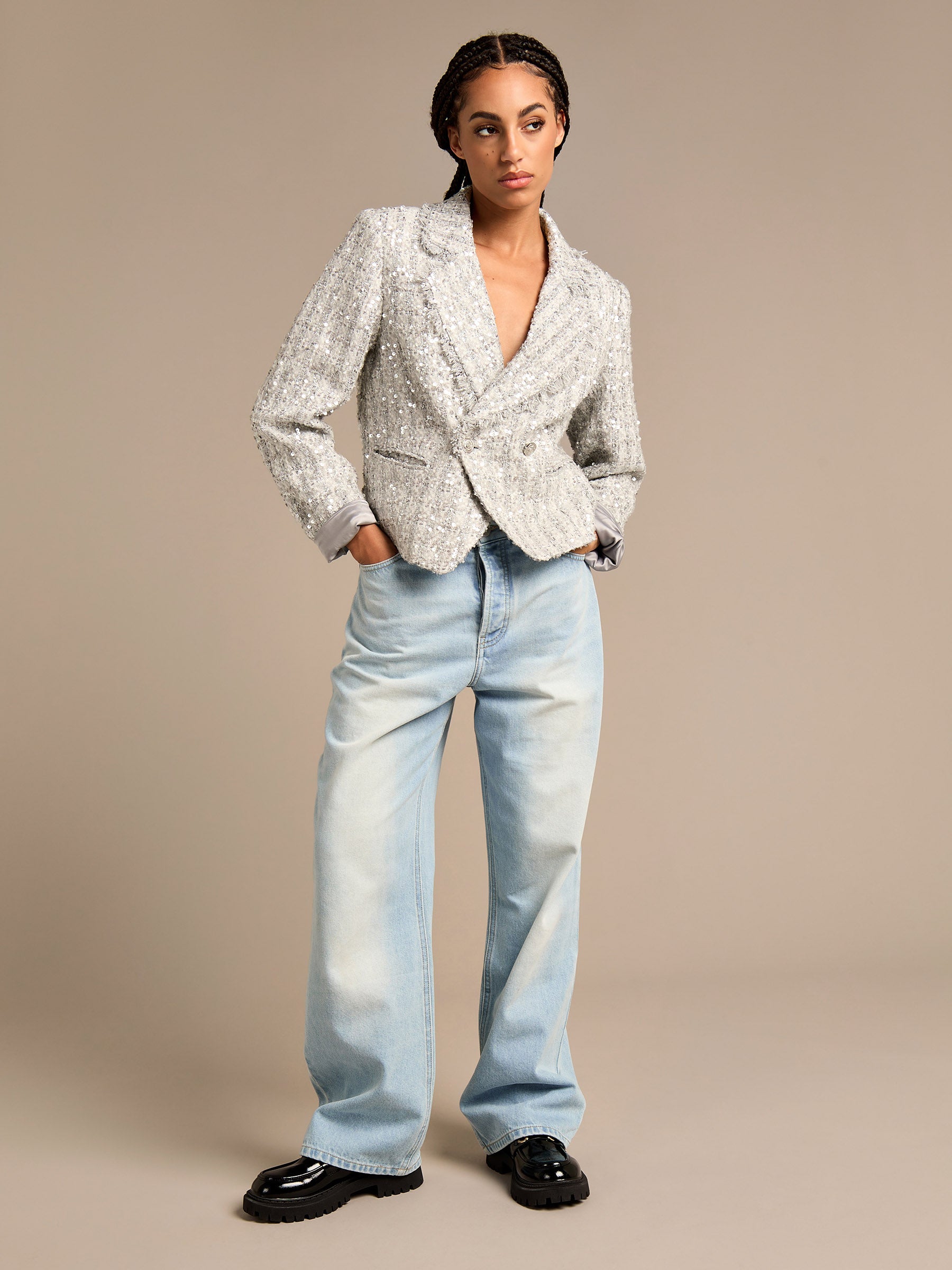 GWD Olivia Silver Sequin Boucle Blazer