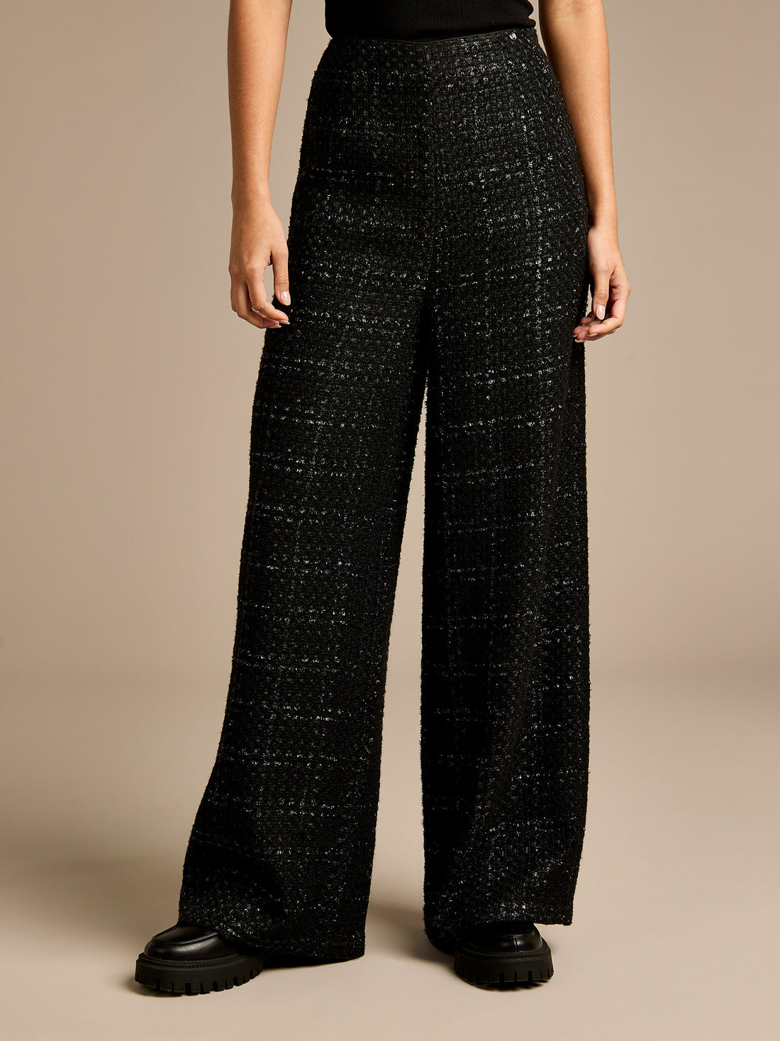 GWD Claire Black Boucle Wide Leg Trouser