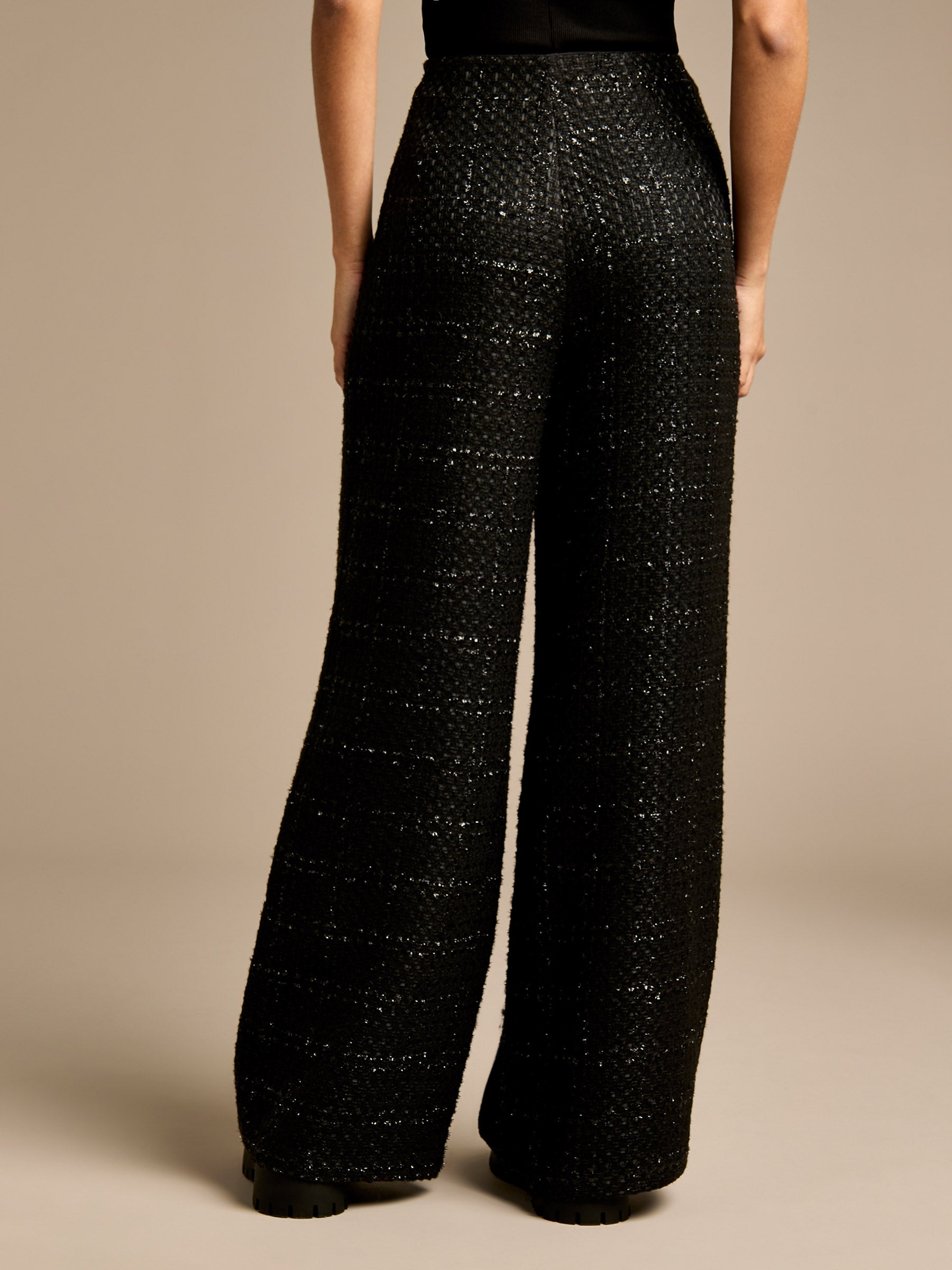 GWD Claire Black Boucle Wide Leg Trouser