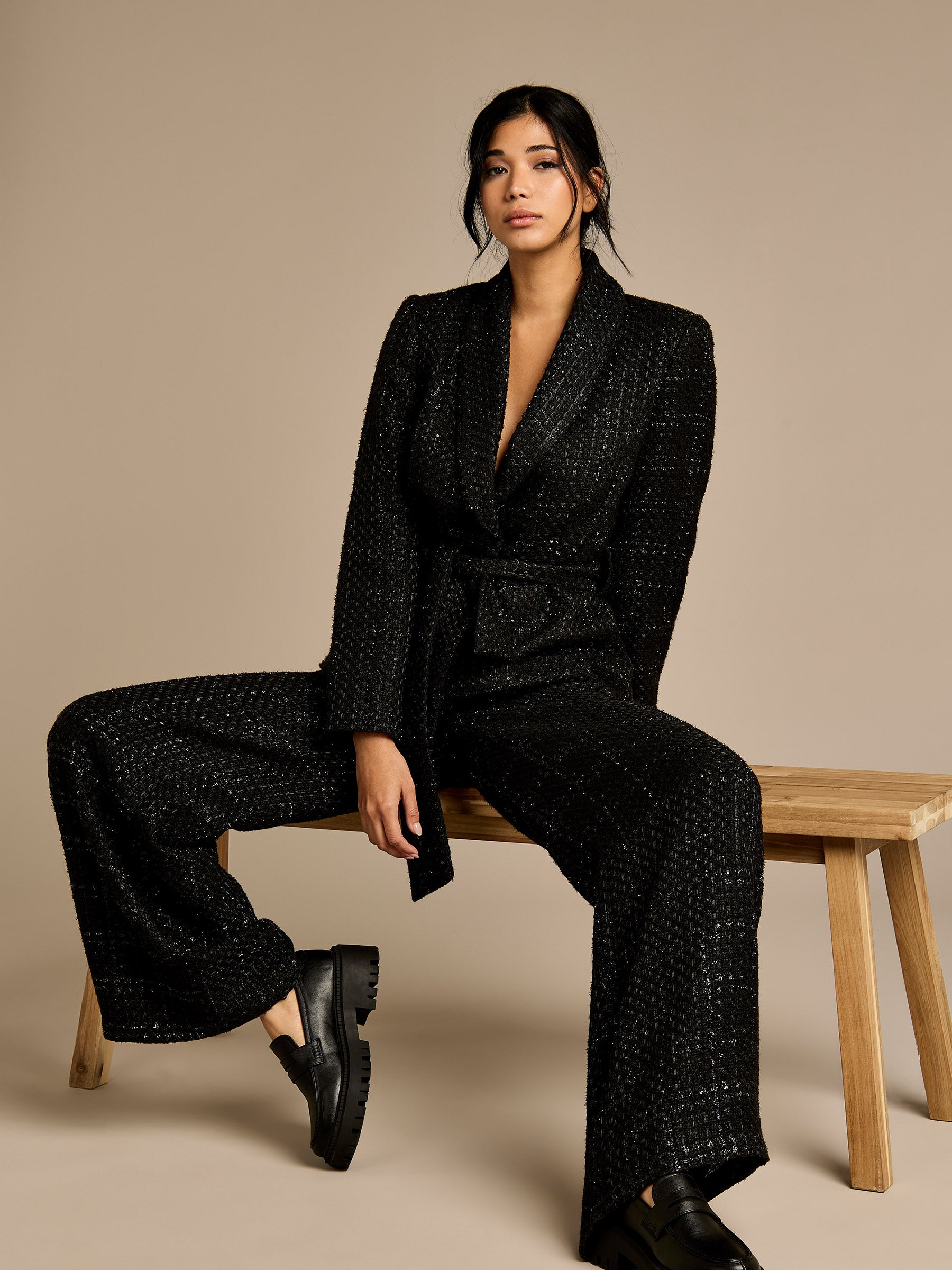 GWD Claire Black Boucle Wide Leg Trouser