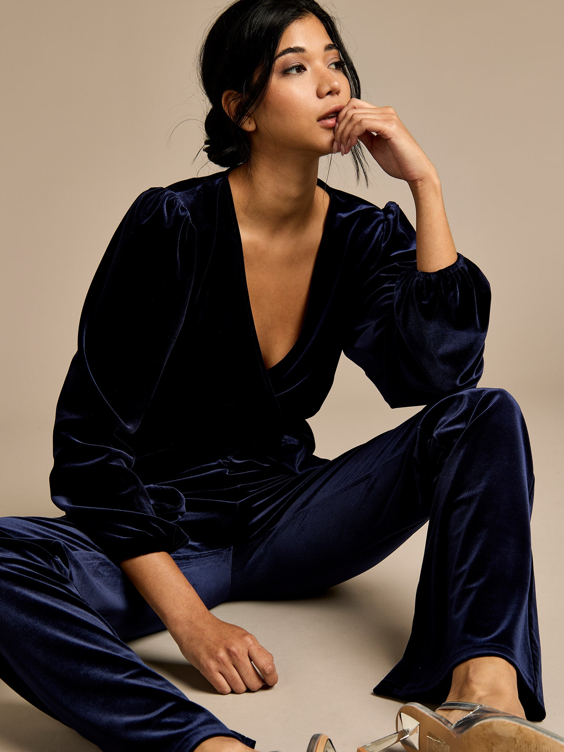 GWD Nori Navy Velvet Boot Cut Trouser