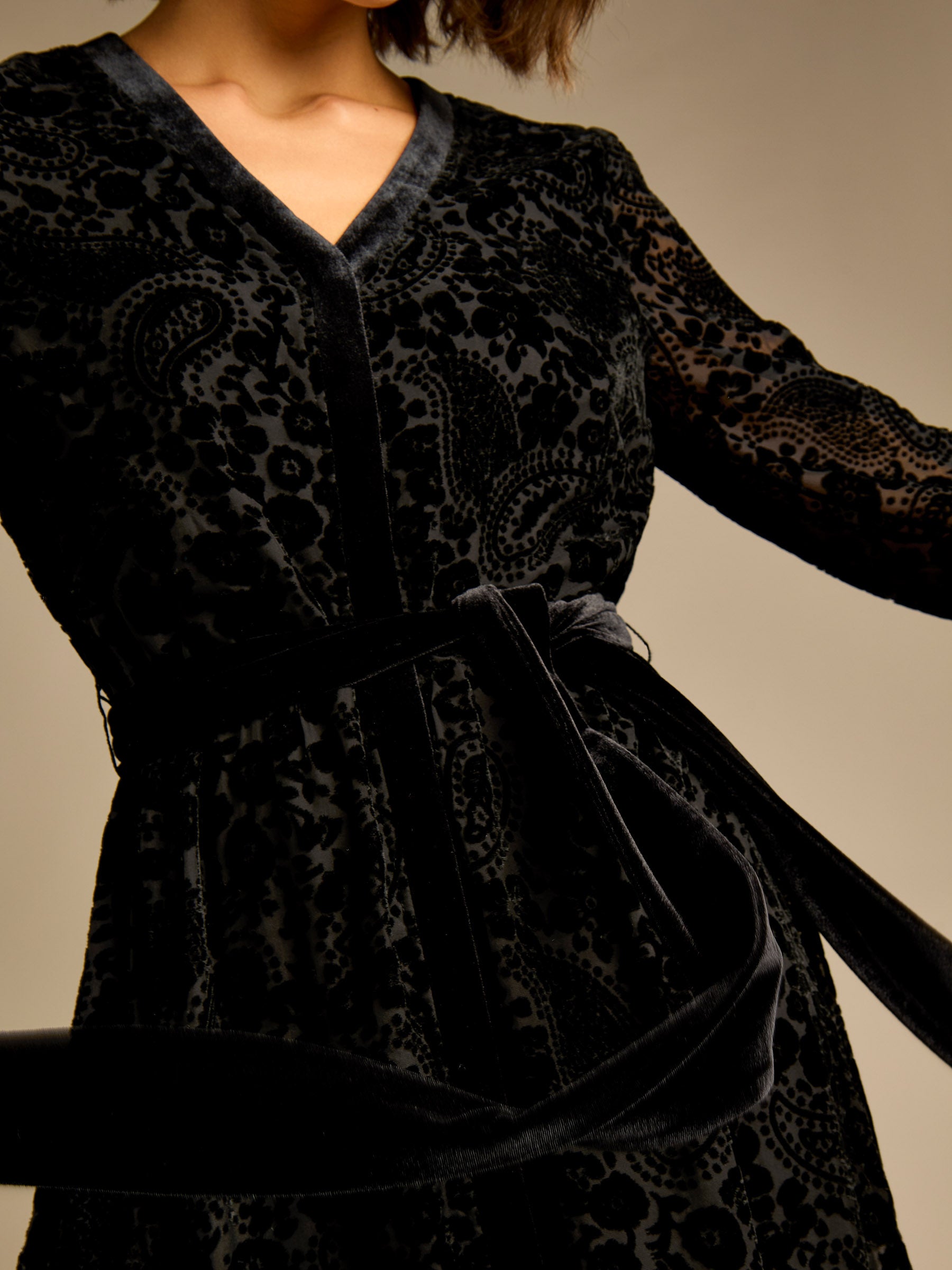GWD Laurel Floral Devore Print Black Midi Dress