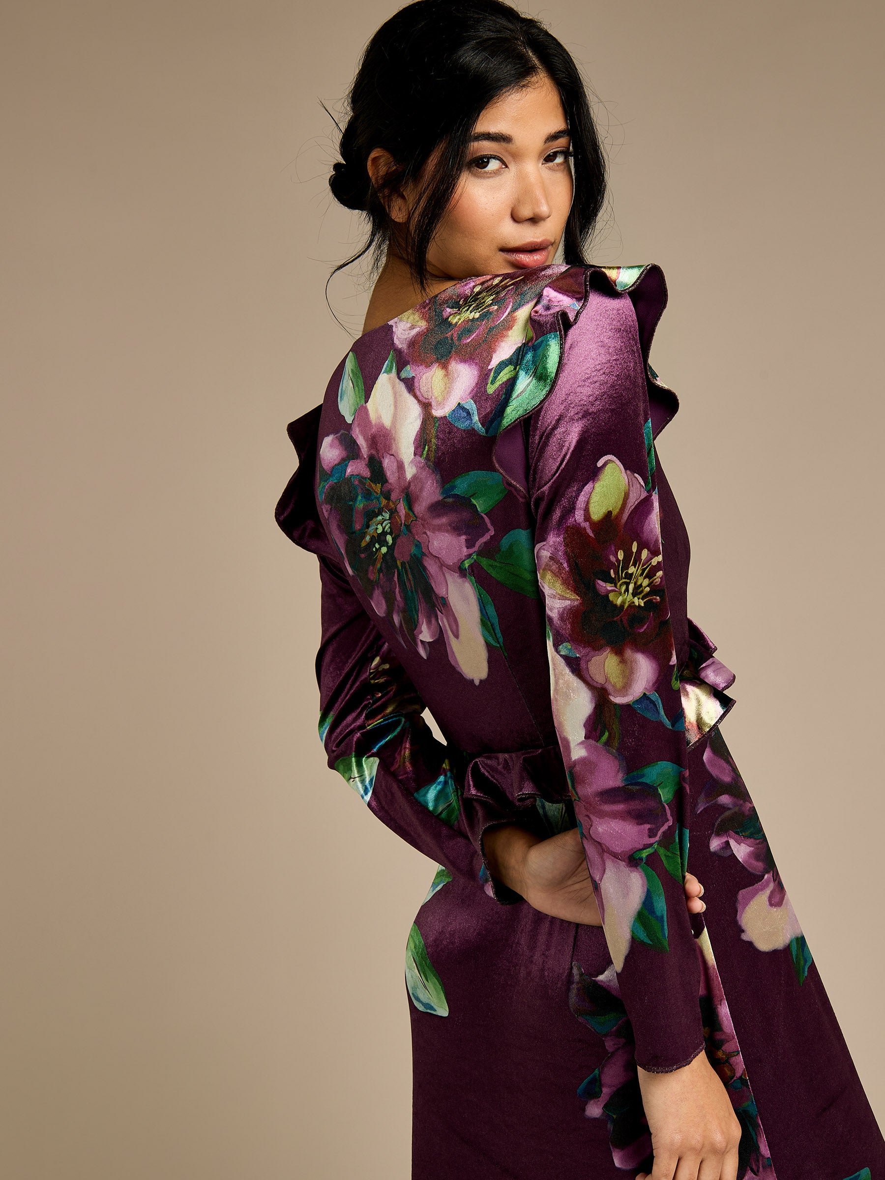GWD Odette Purple Floral Velvet Maxi Dress