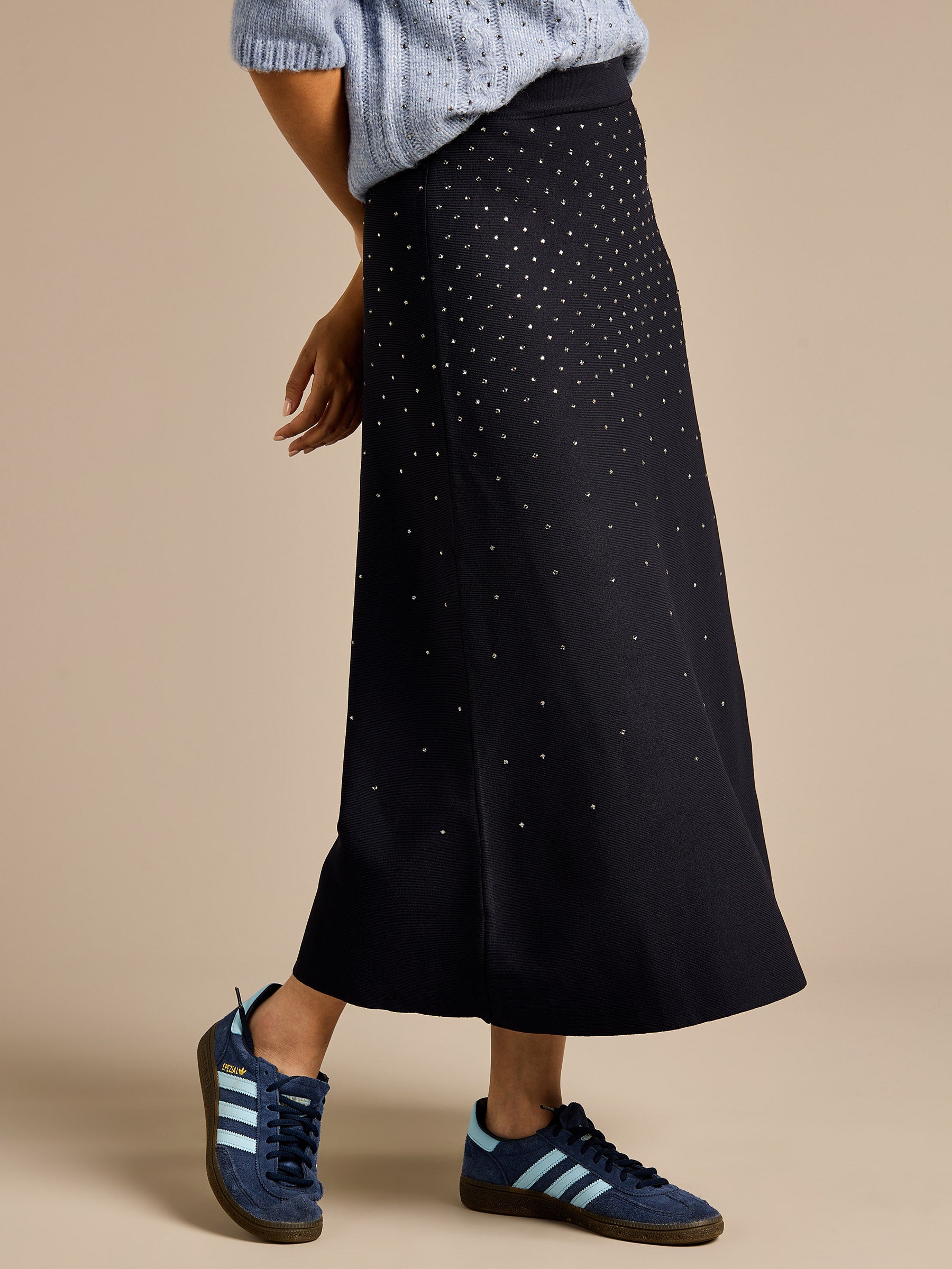 GWD Sparkle Iris Knitted Navy Midi Skirt