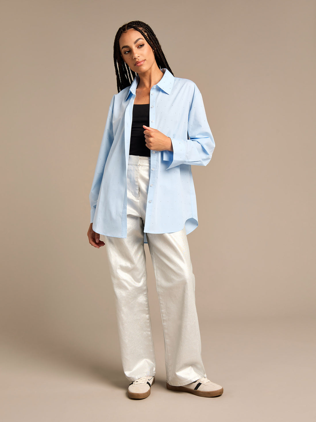 GWD Jessy Silver Coated Denim Wide Leg Jean