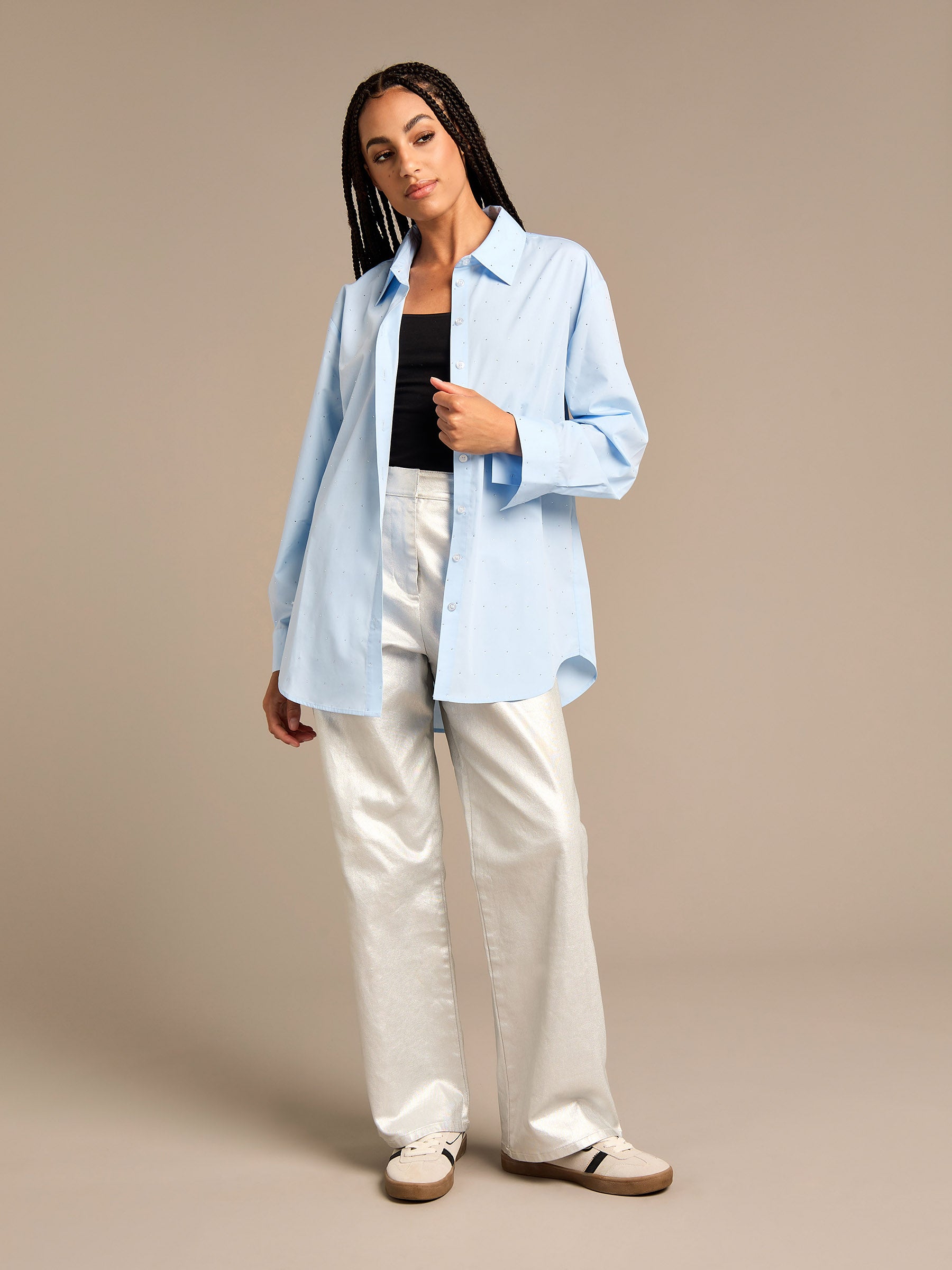 GWD Sparkle Pale Blue Poppy Woven Shirt