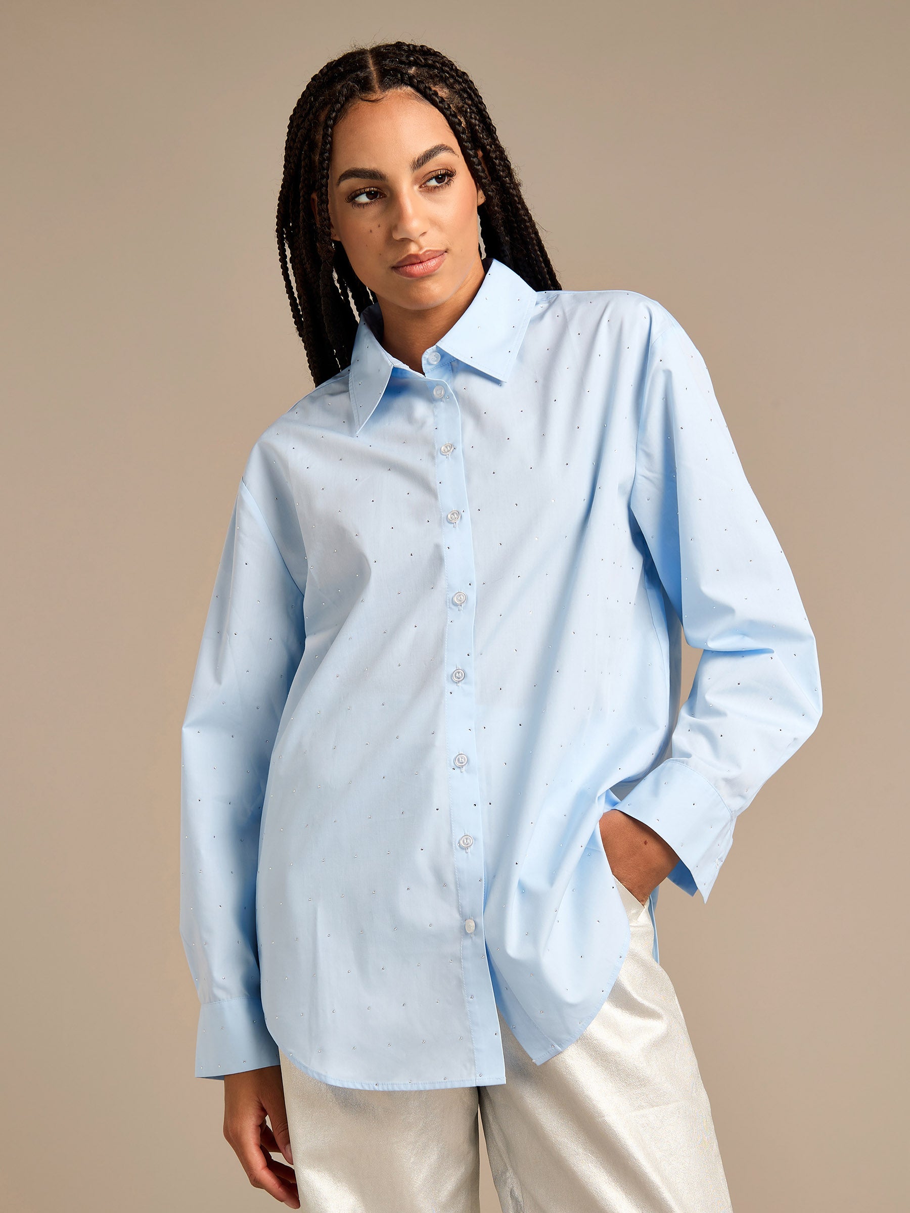 GWD Sparkle Pale Blue Poppy Woven Shirt