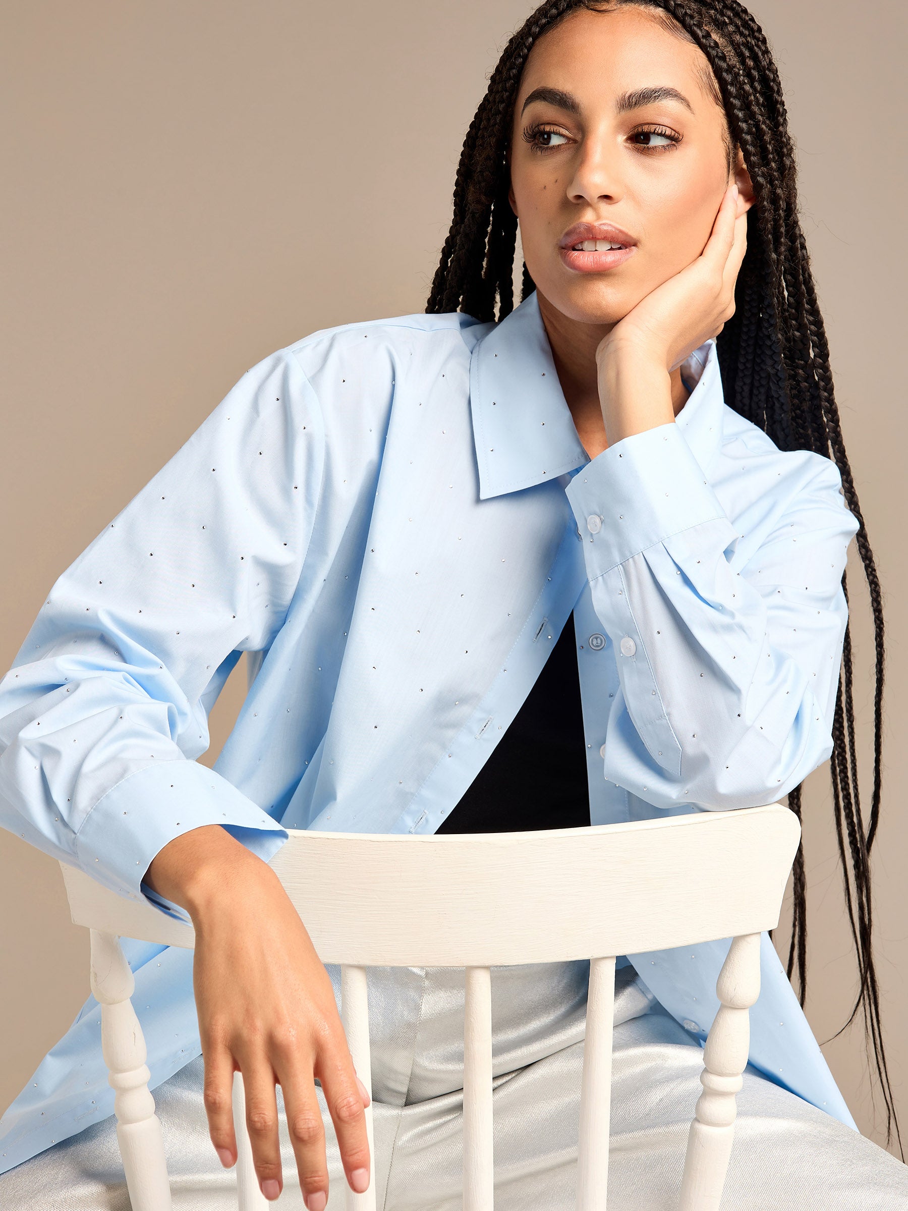 GWD Sparkle Pale Blue Poppy Woven Shirt