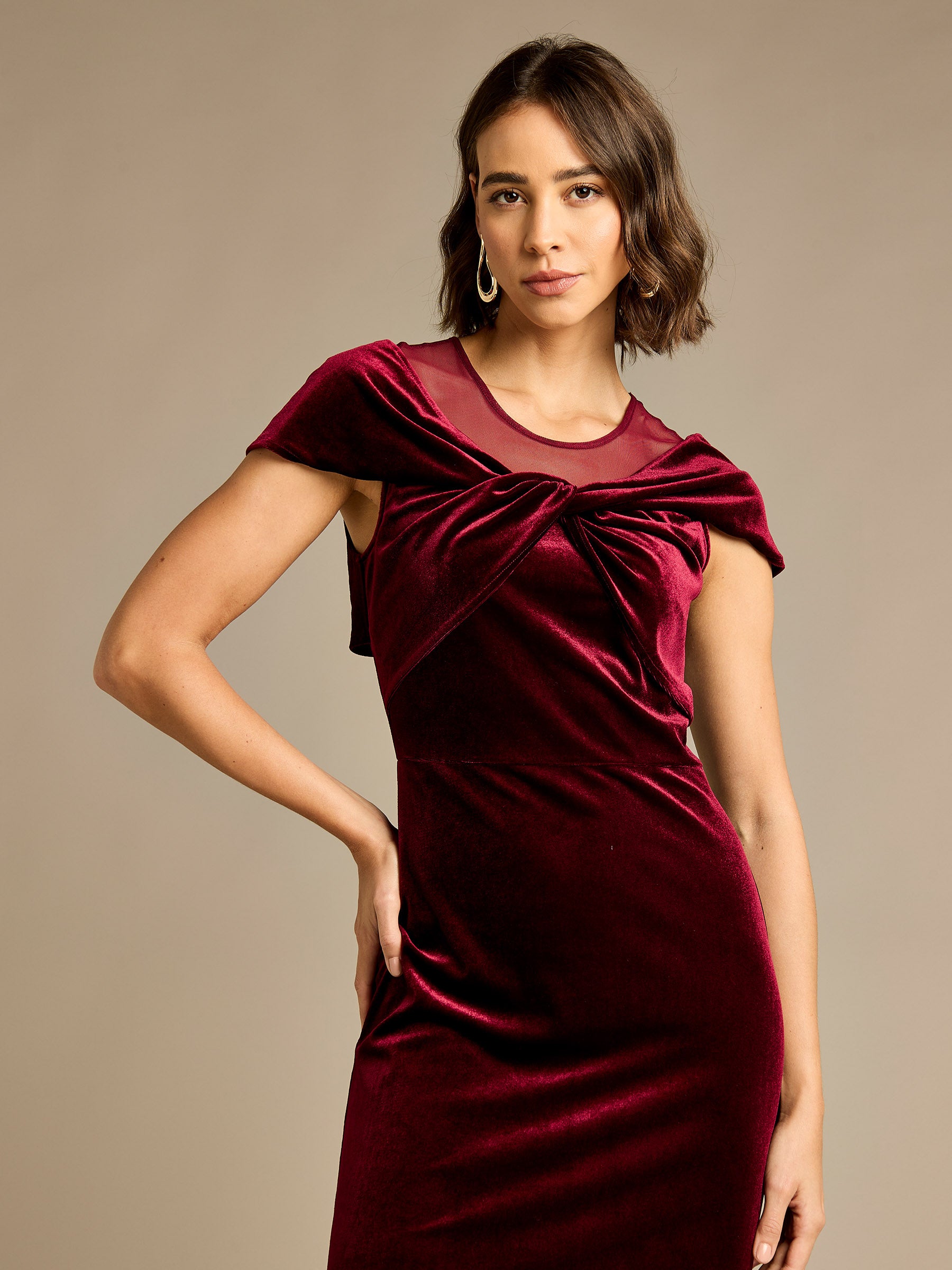 GWD Loveday Burgundy Velvet Off Shoulder Dress