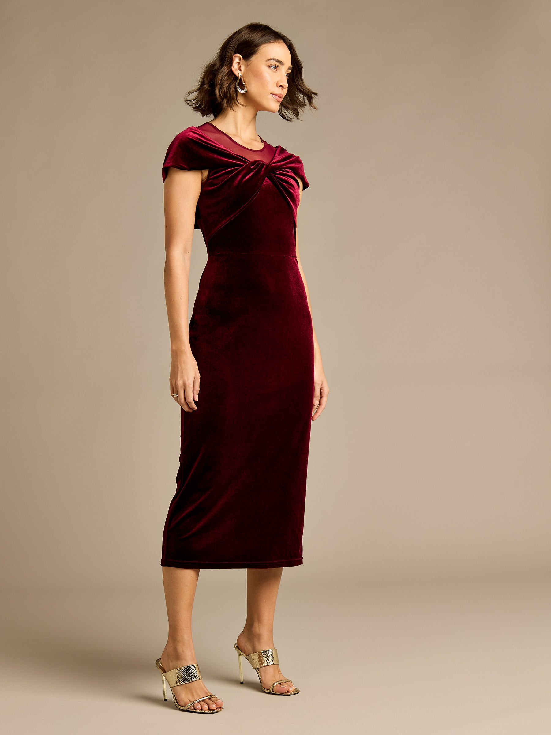 GWD Loveday Burgundy Velvet Off Shoulder Dress