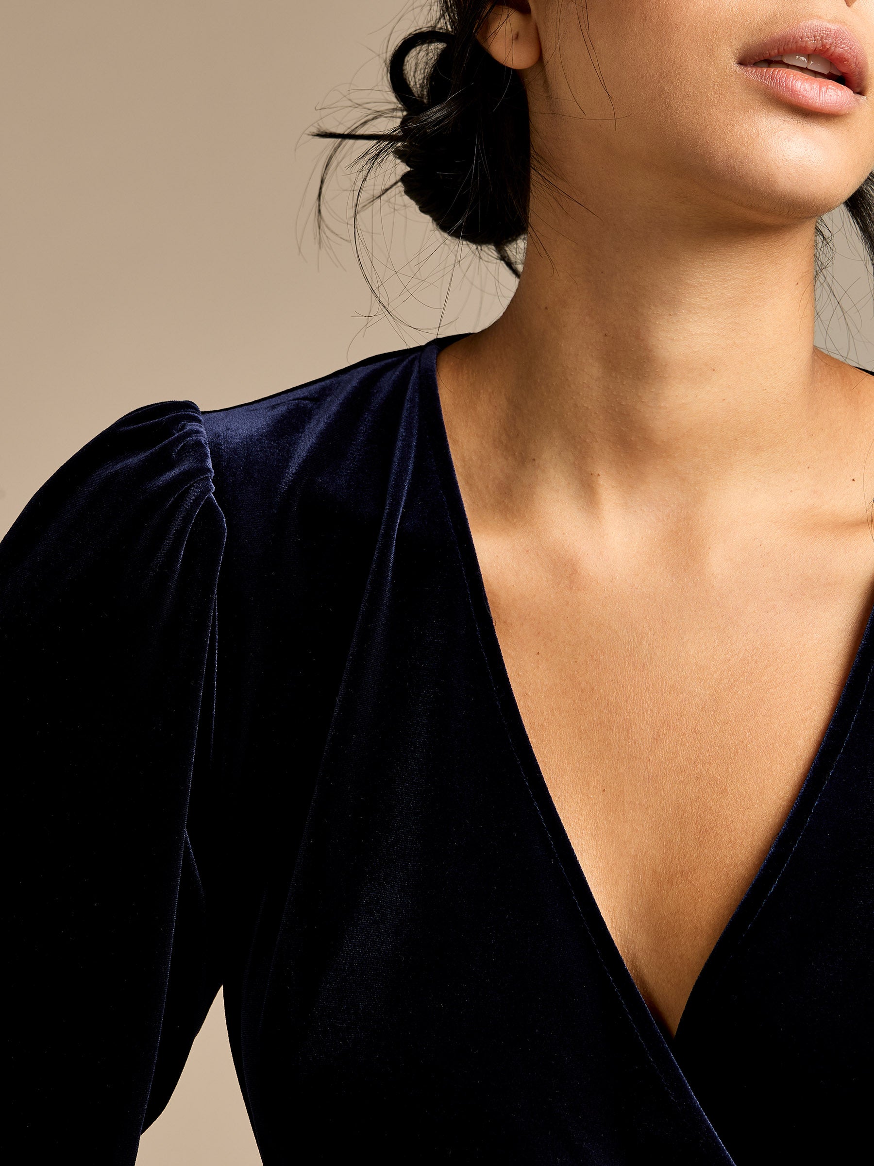 GWD Nori Navy Velvet Wrap Top