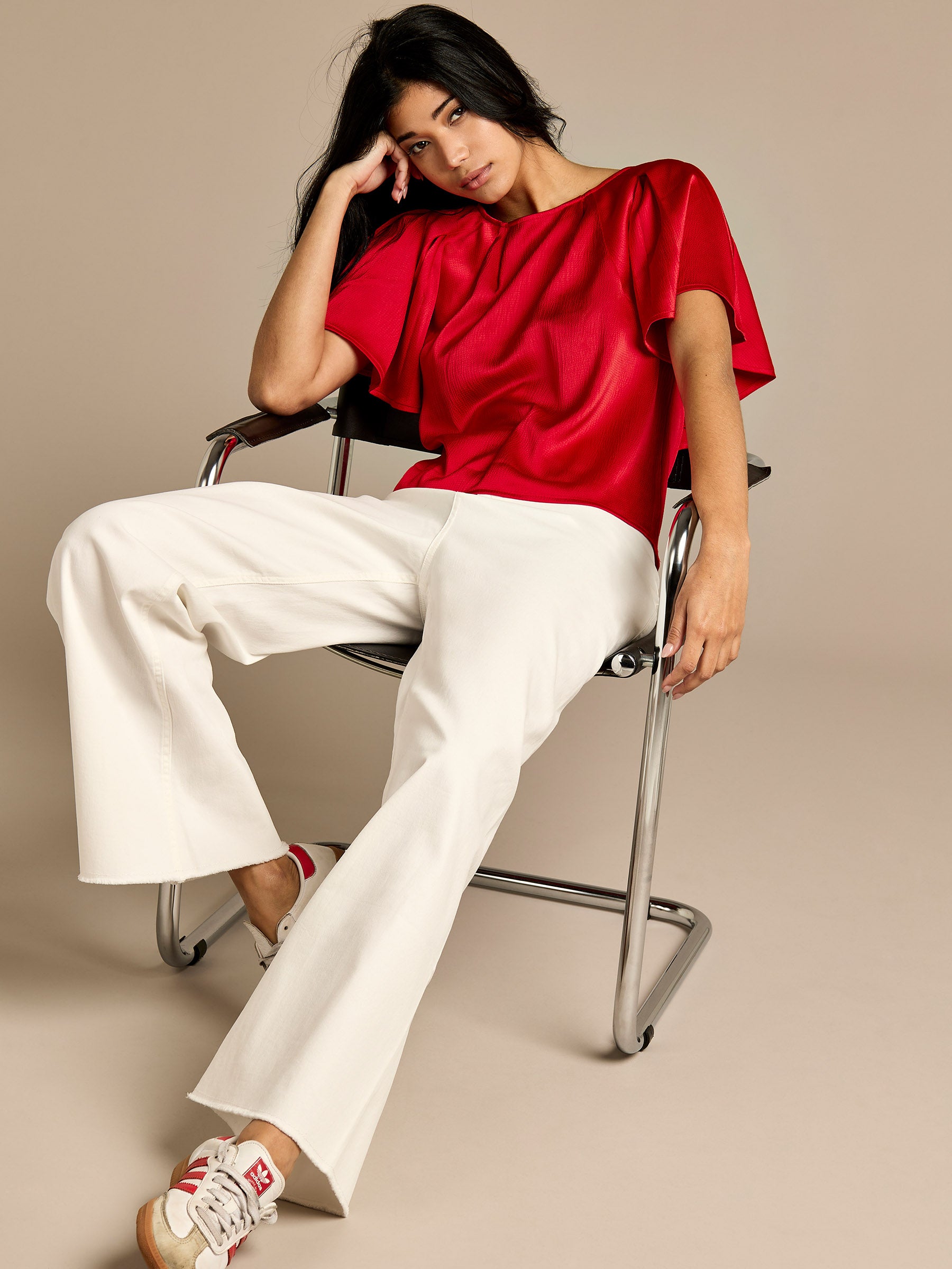 GWD Barie Red Hammered Satin Top