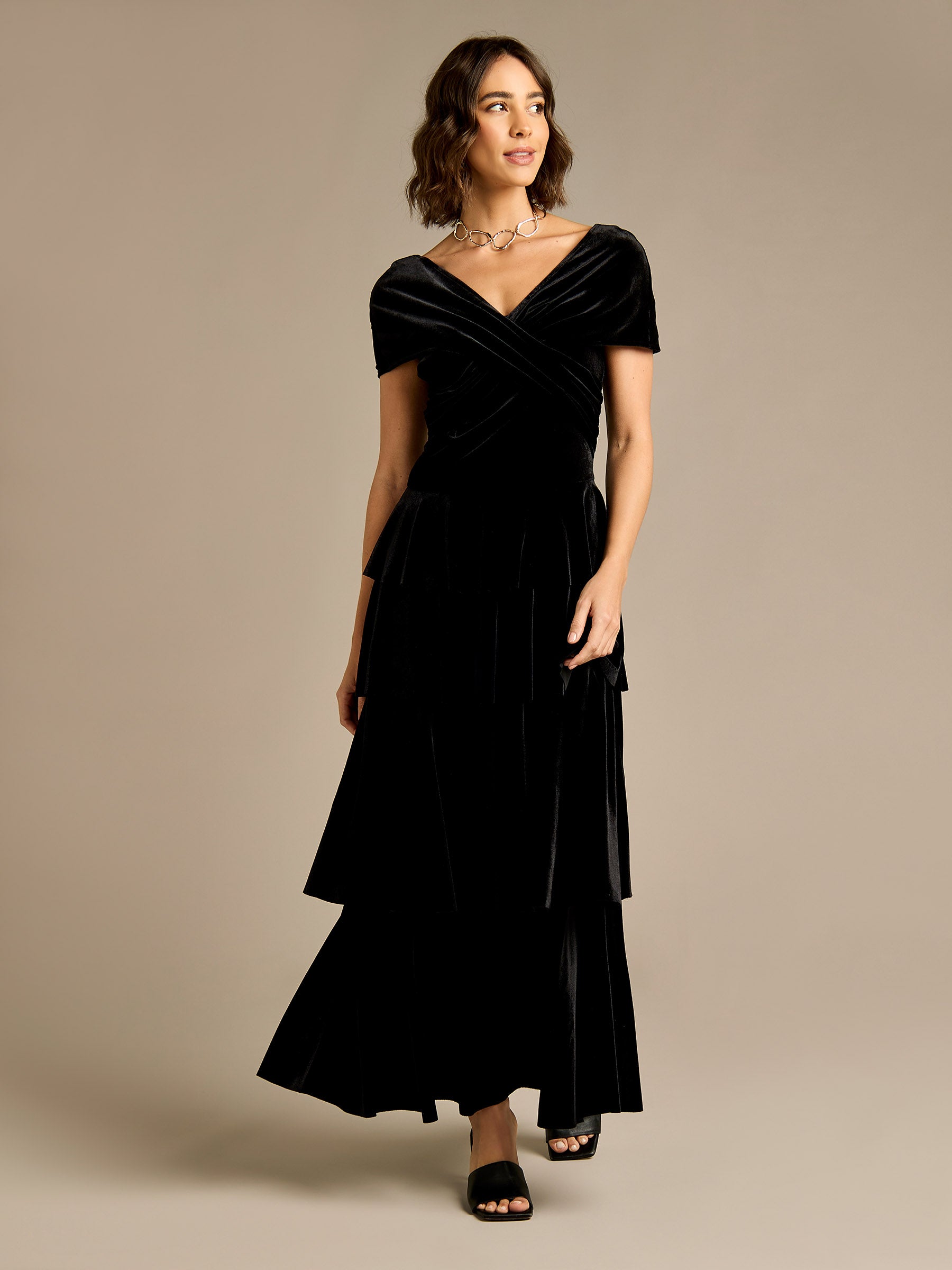GWD Darcy Black Velvet Off Shoulder Dress