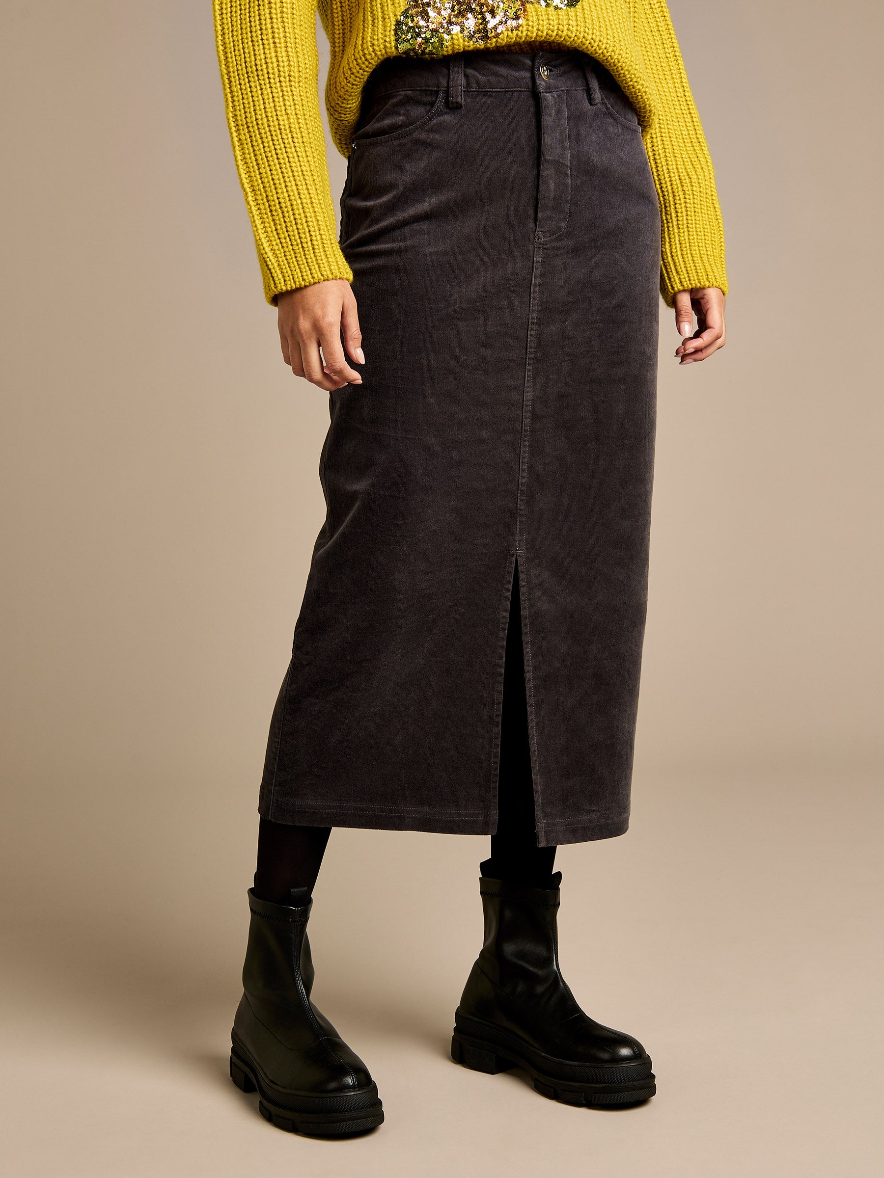 GWD Danica Charcoal Cord Midi Skirt