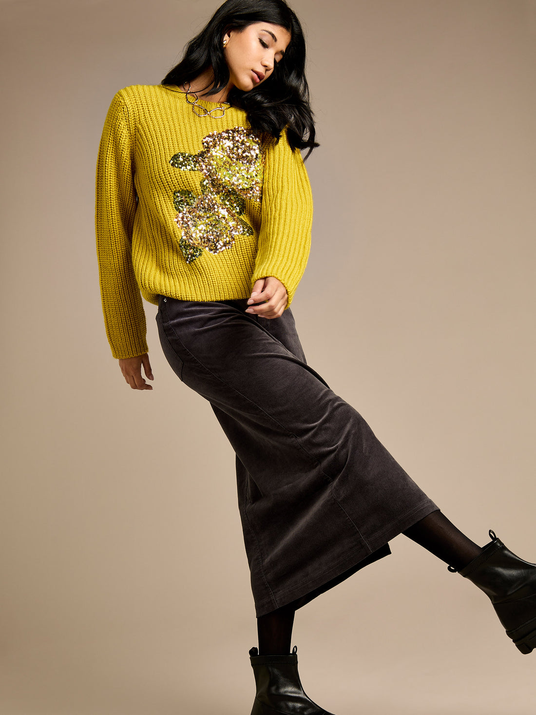 GWD Danica Charcoal Cord Midi Skirt