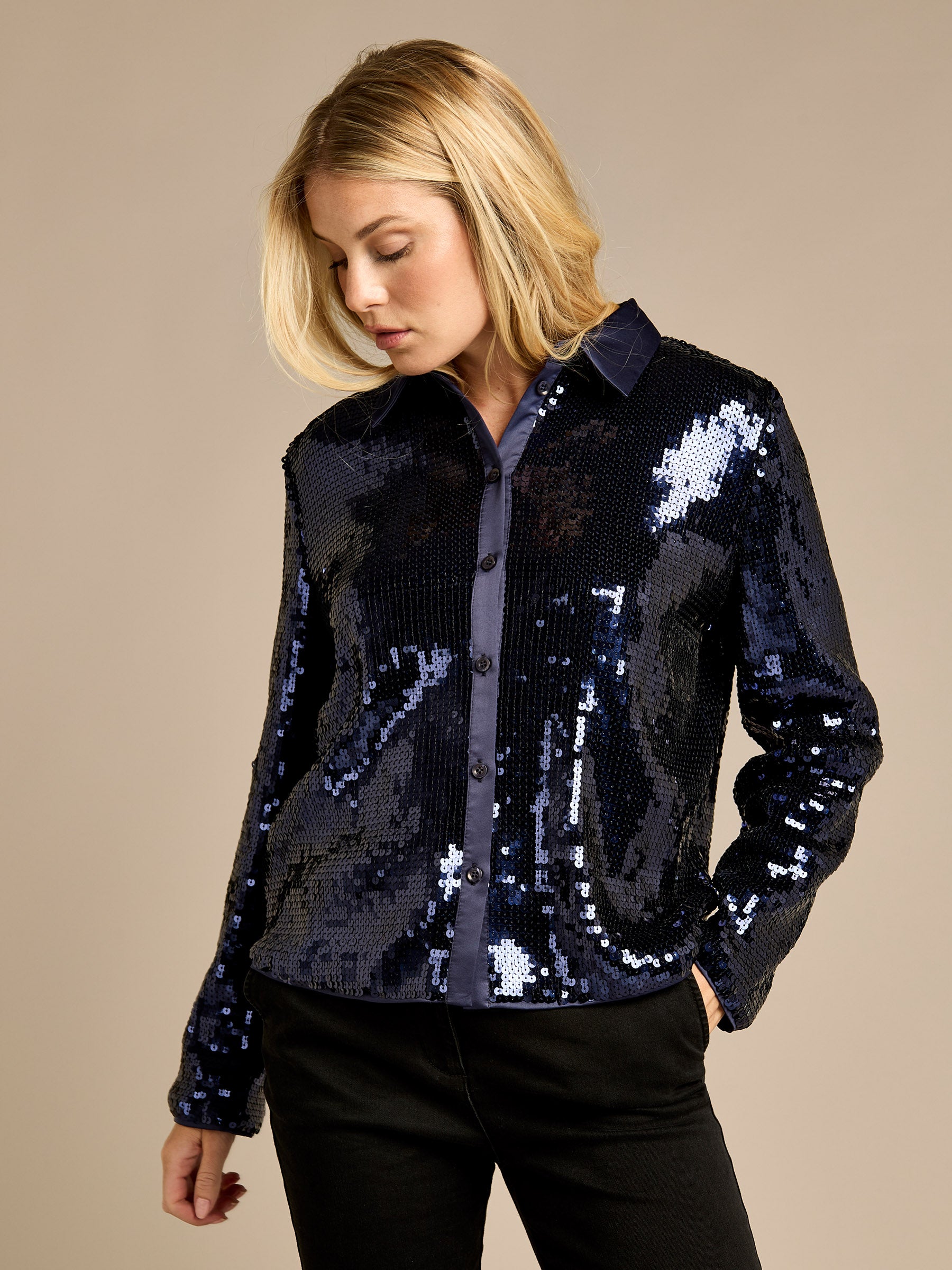 GWD Luna Navy Sequin Shirt