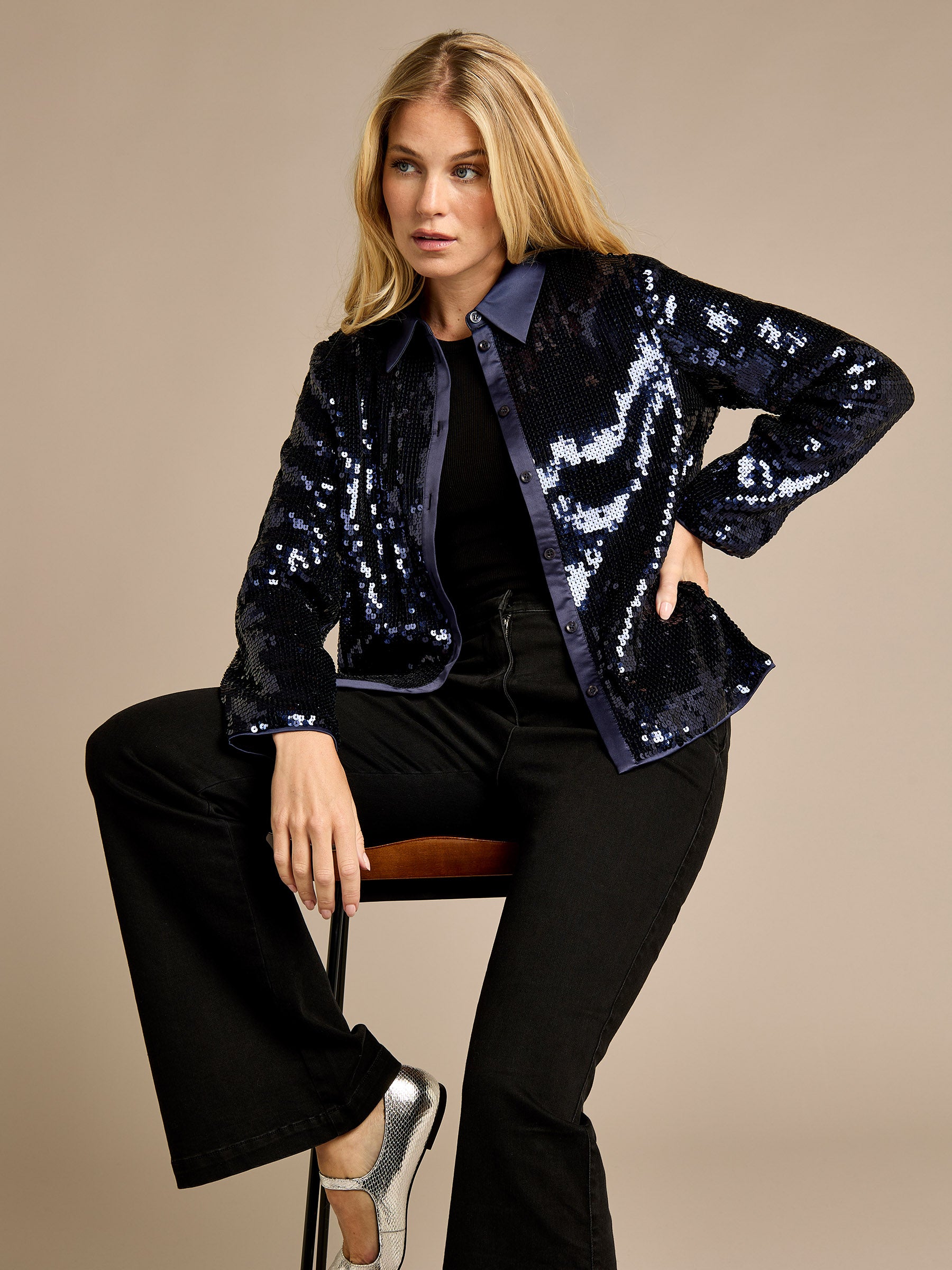 GWD Luna Navy Sequin Shirt