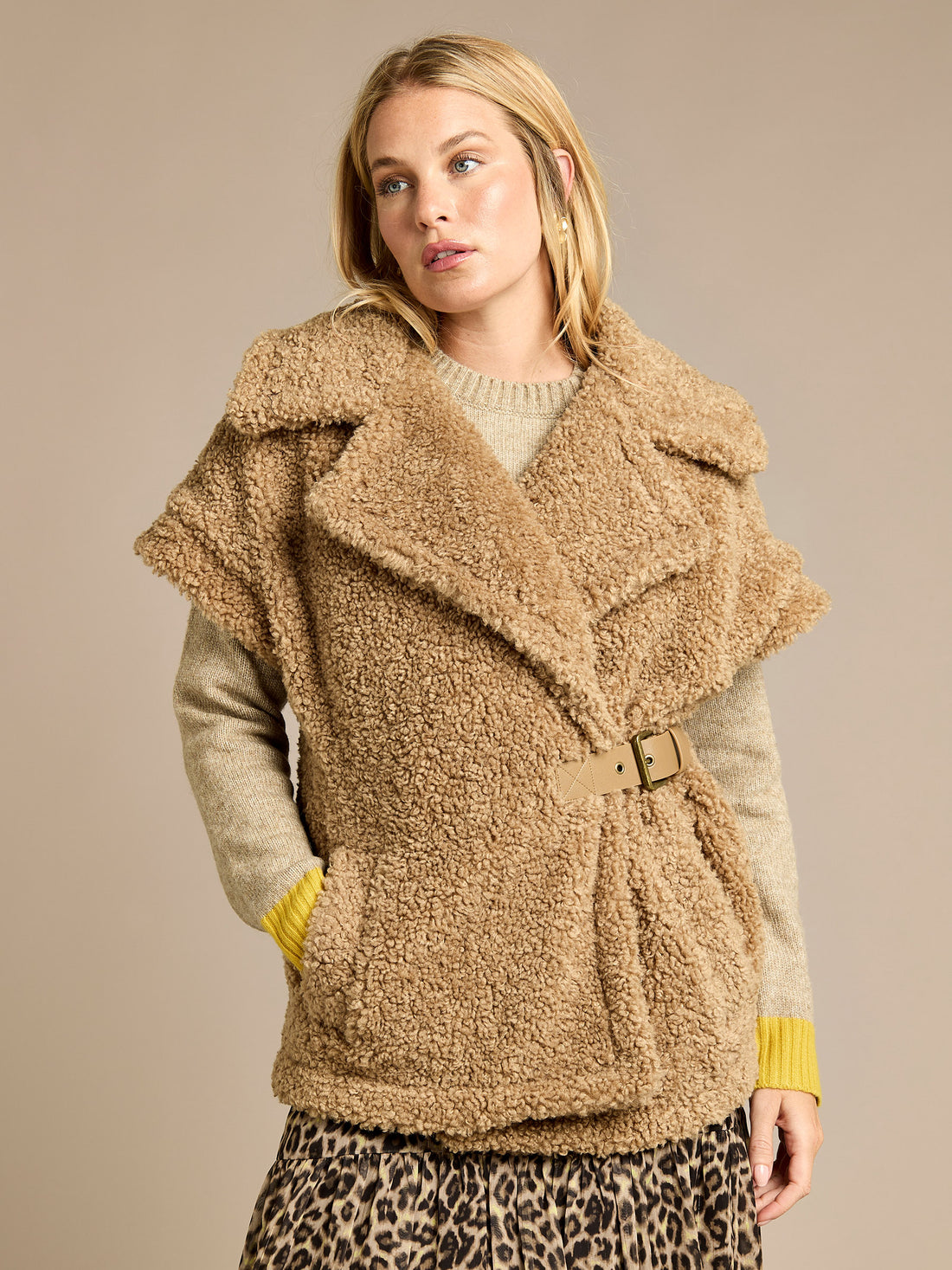 GWD Sima Brown Borg Collared Oversized Jacket