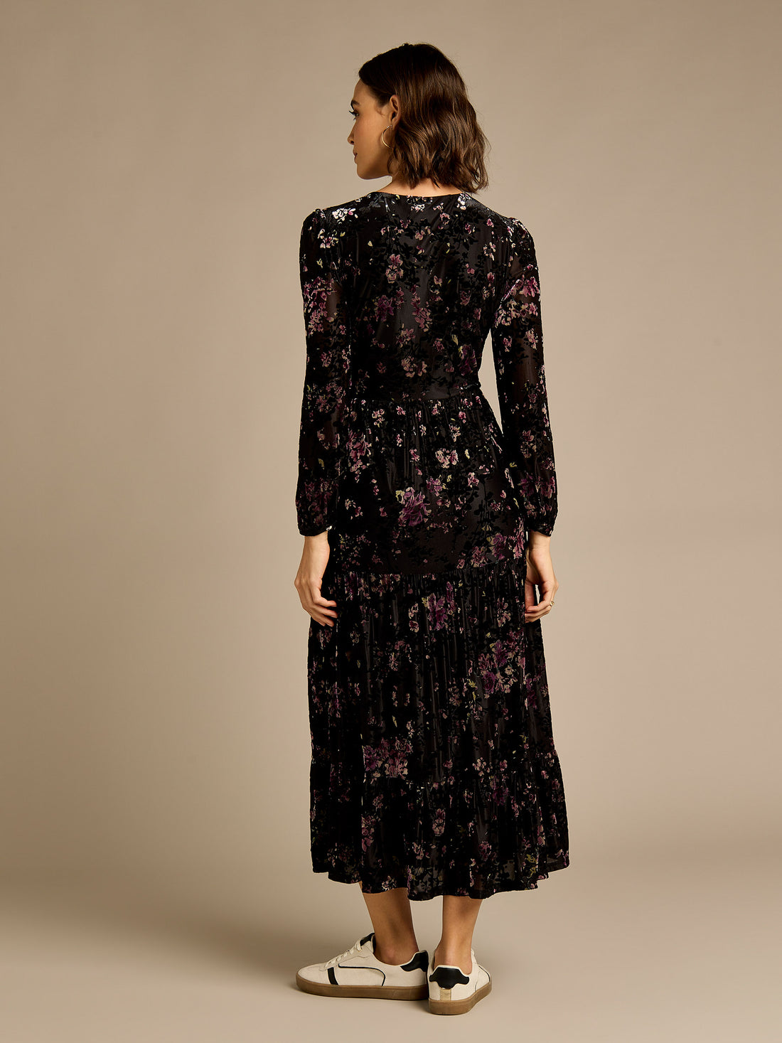 GWD Odell Black Printed Floral Devore Maxi Dress