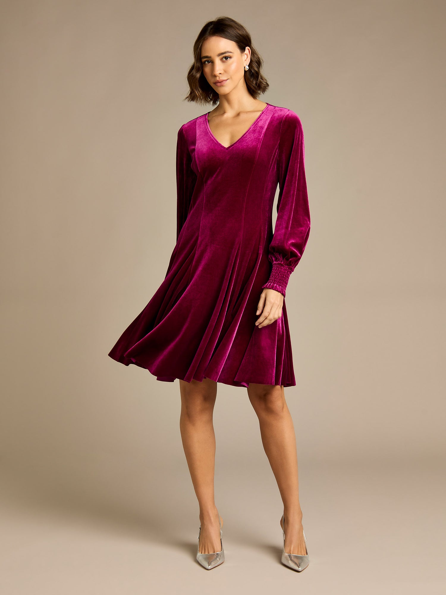 GWD Velvet Pink V-Neck Ashlee Mini Dress