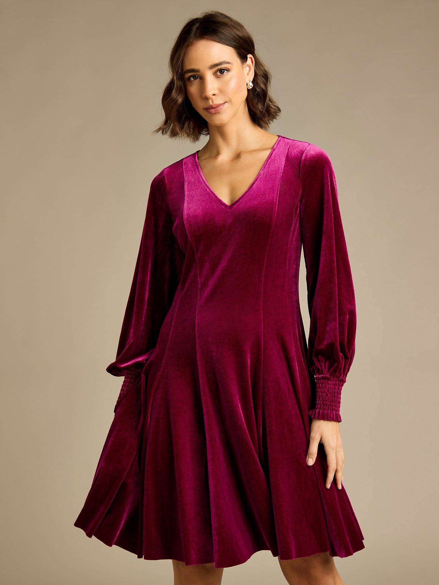 GWD Velvet Pink V-Neck Ashlee Mini Dress