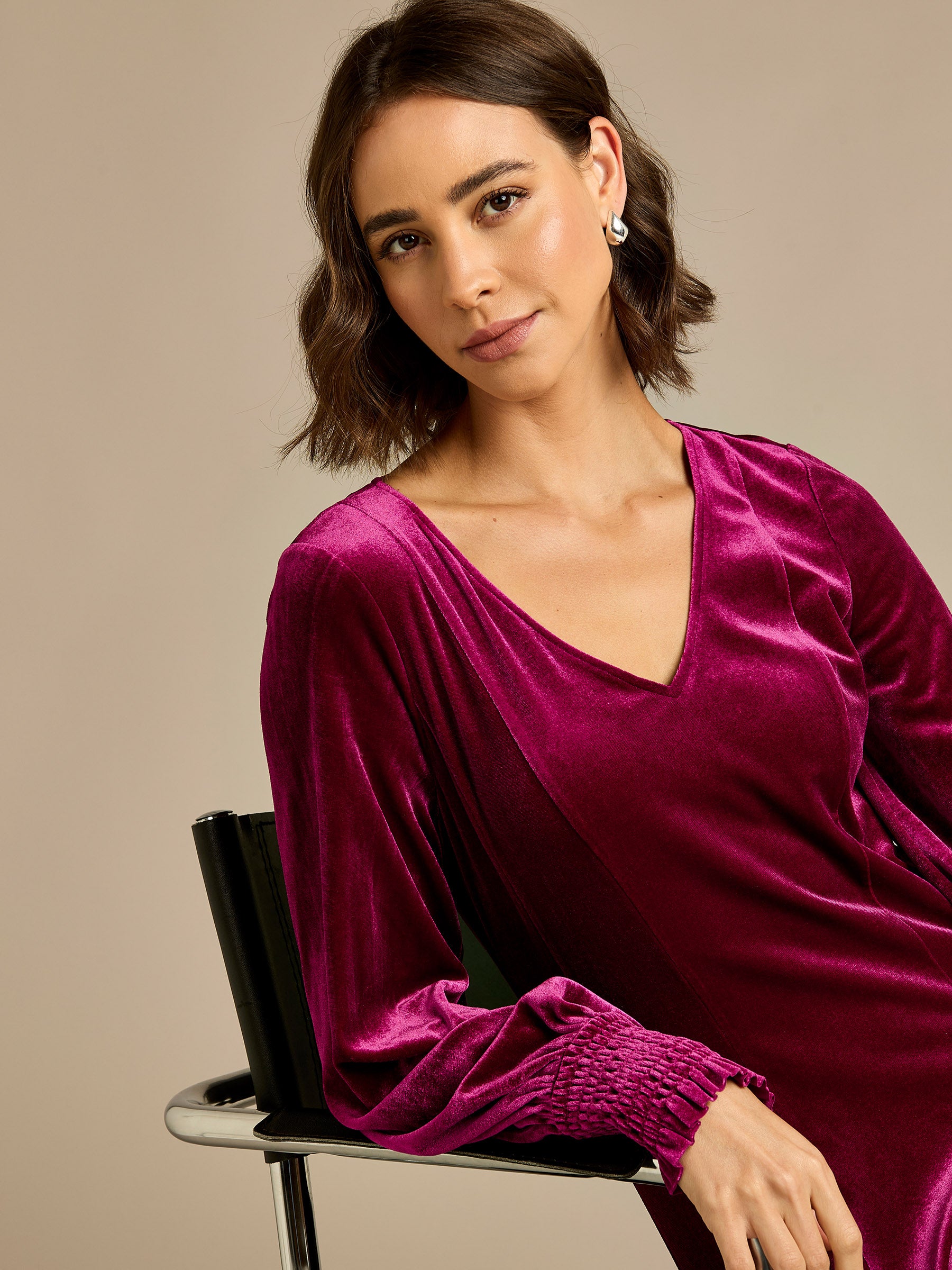GWD Velvet Pink V-Neck Ashlee Mini Dress