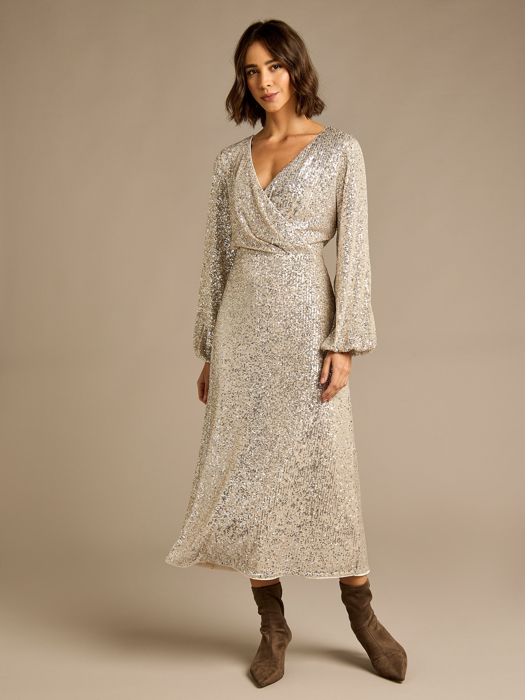 GWD Karinne Silver Sequin Ankle Length Dress