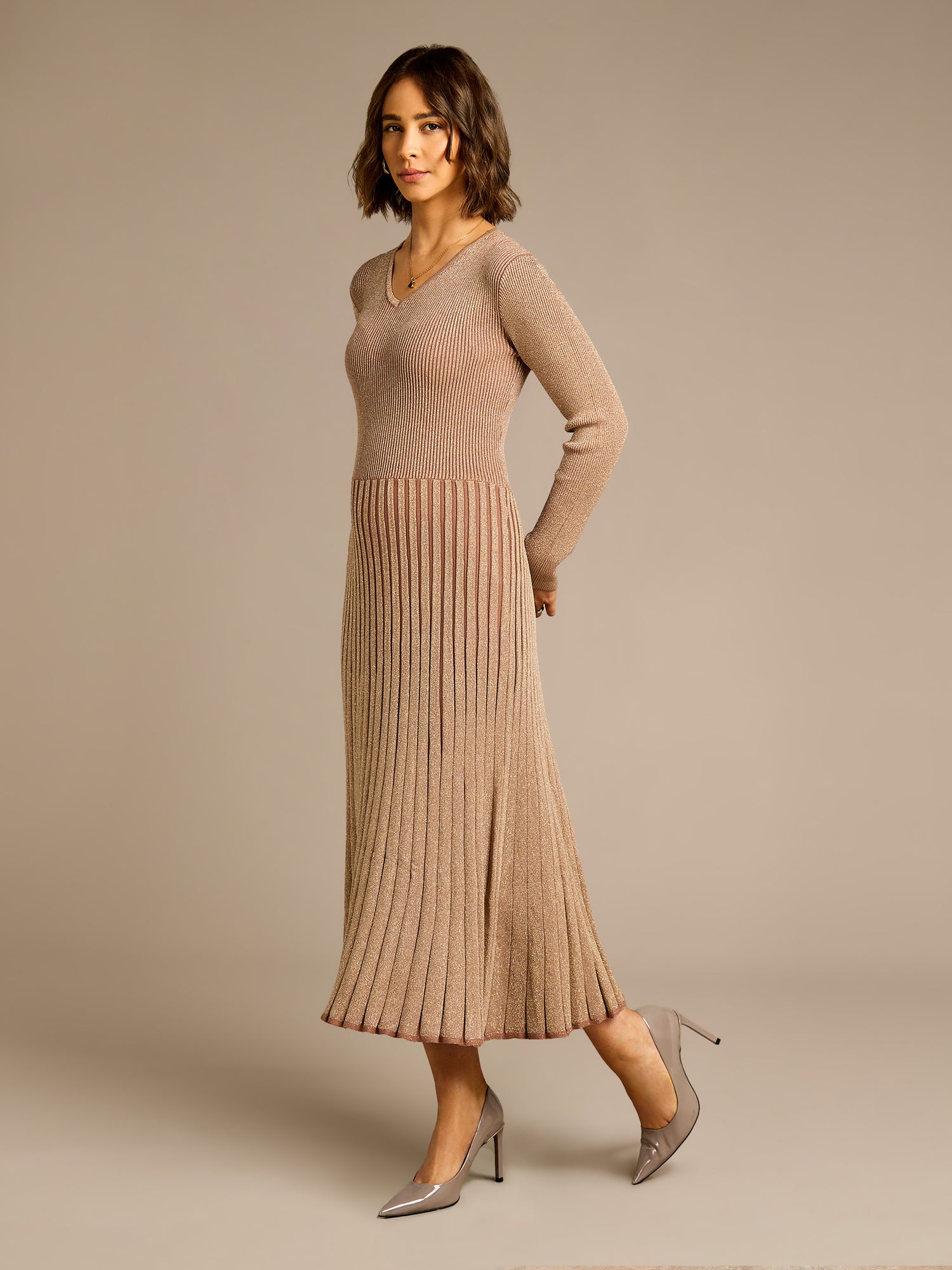 GWD Dolly Bronze Lurex Knitted Midi Dress