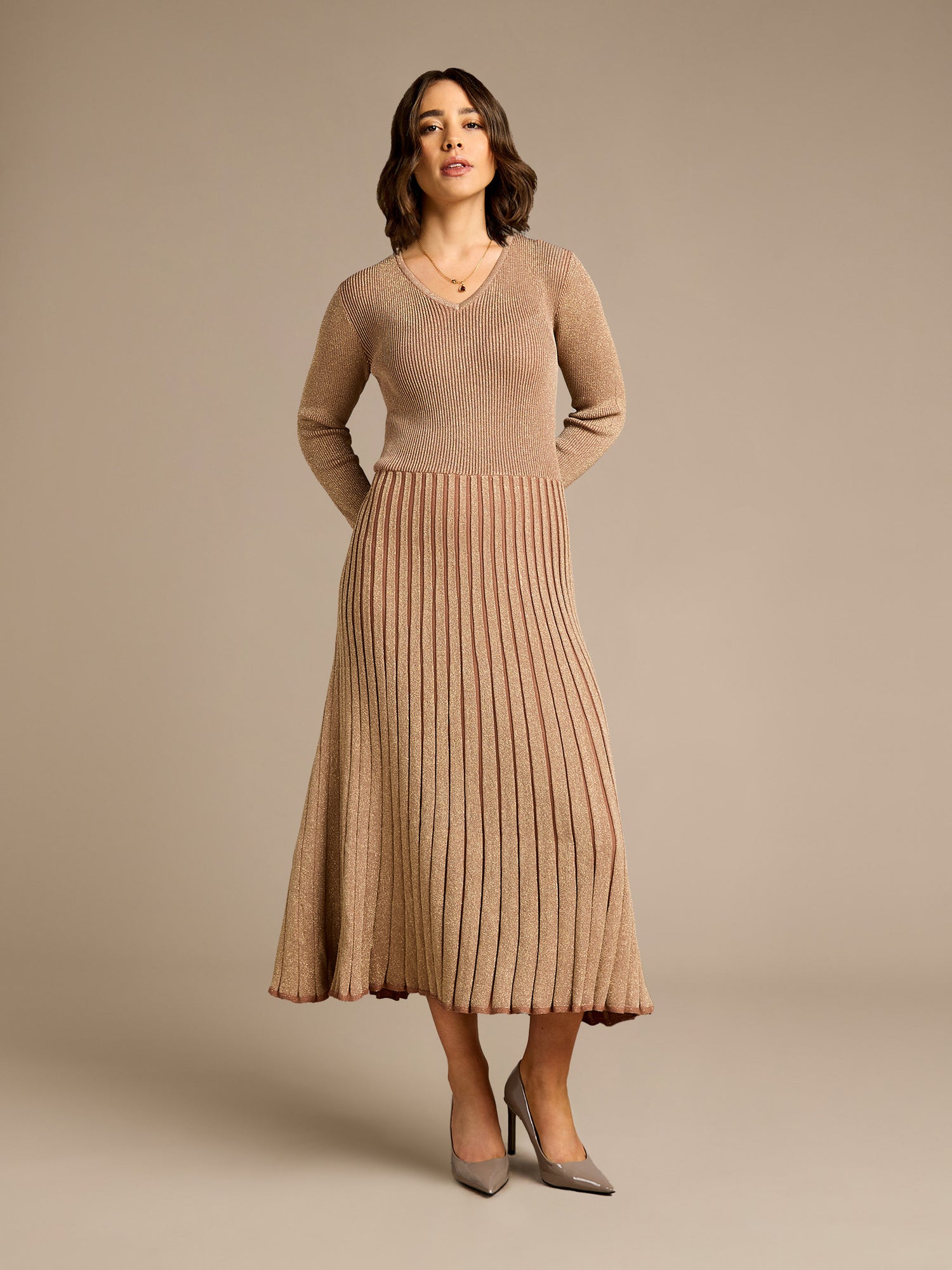 GWD Dolly Bronze Lurex Knitted Midi Dress