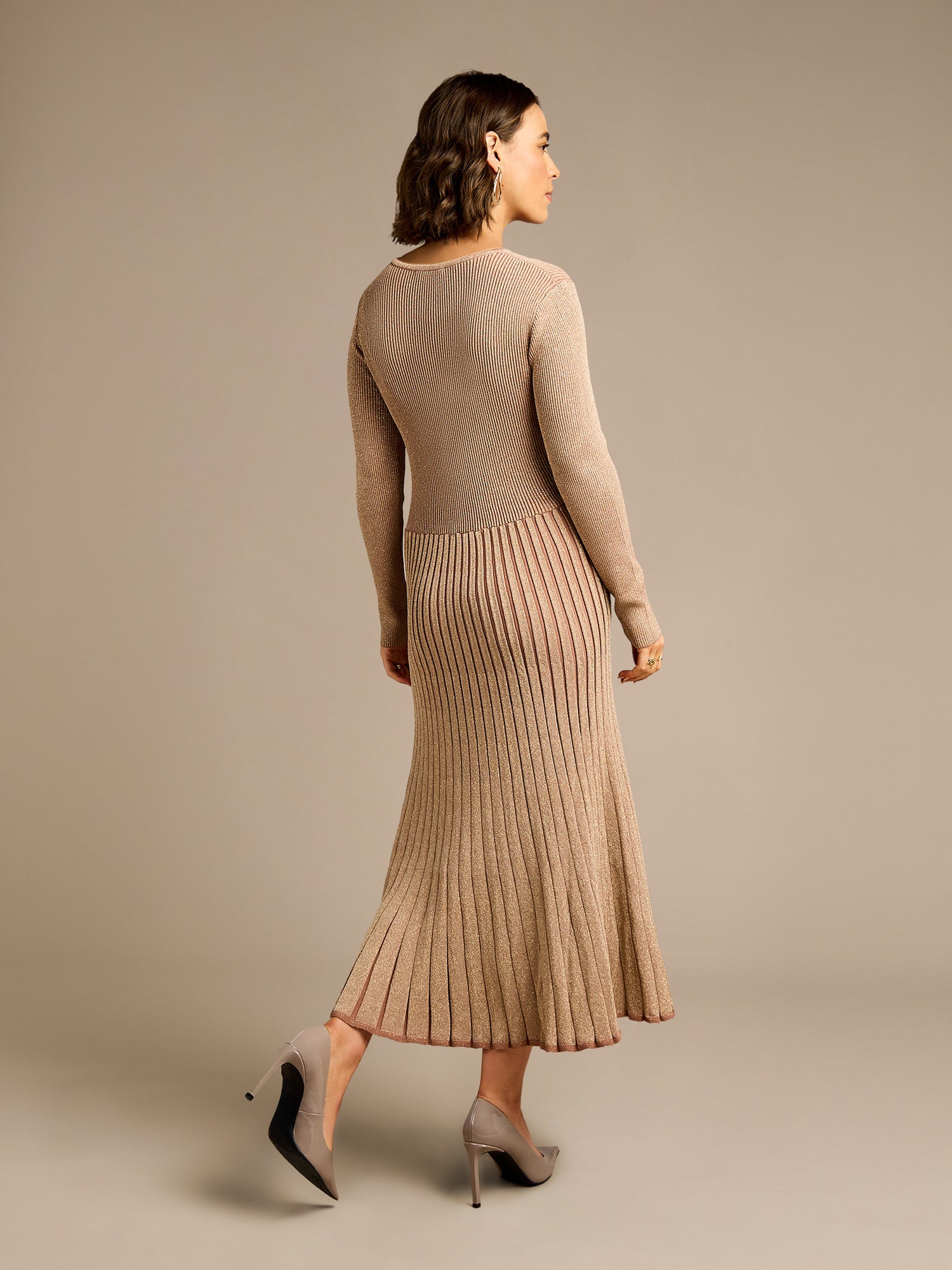 GWD Dolly Bronze Lurex Knitted Midi Dress