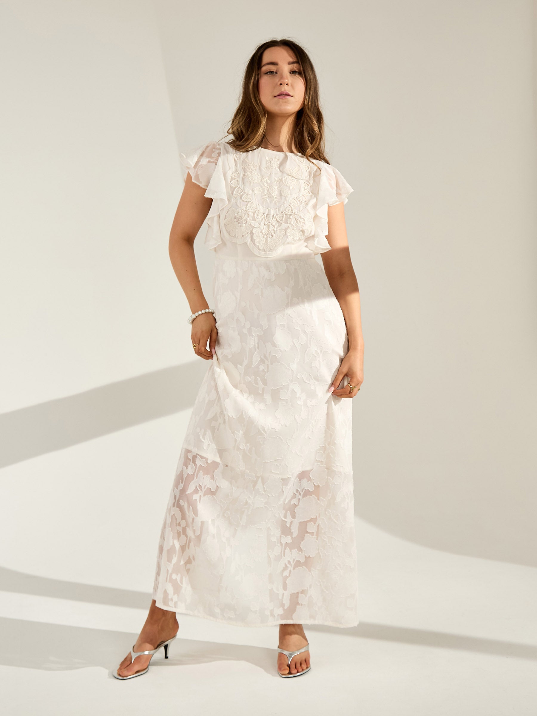 GWD Zoey Sparkle Embellished Floral Cream Maxi Dress