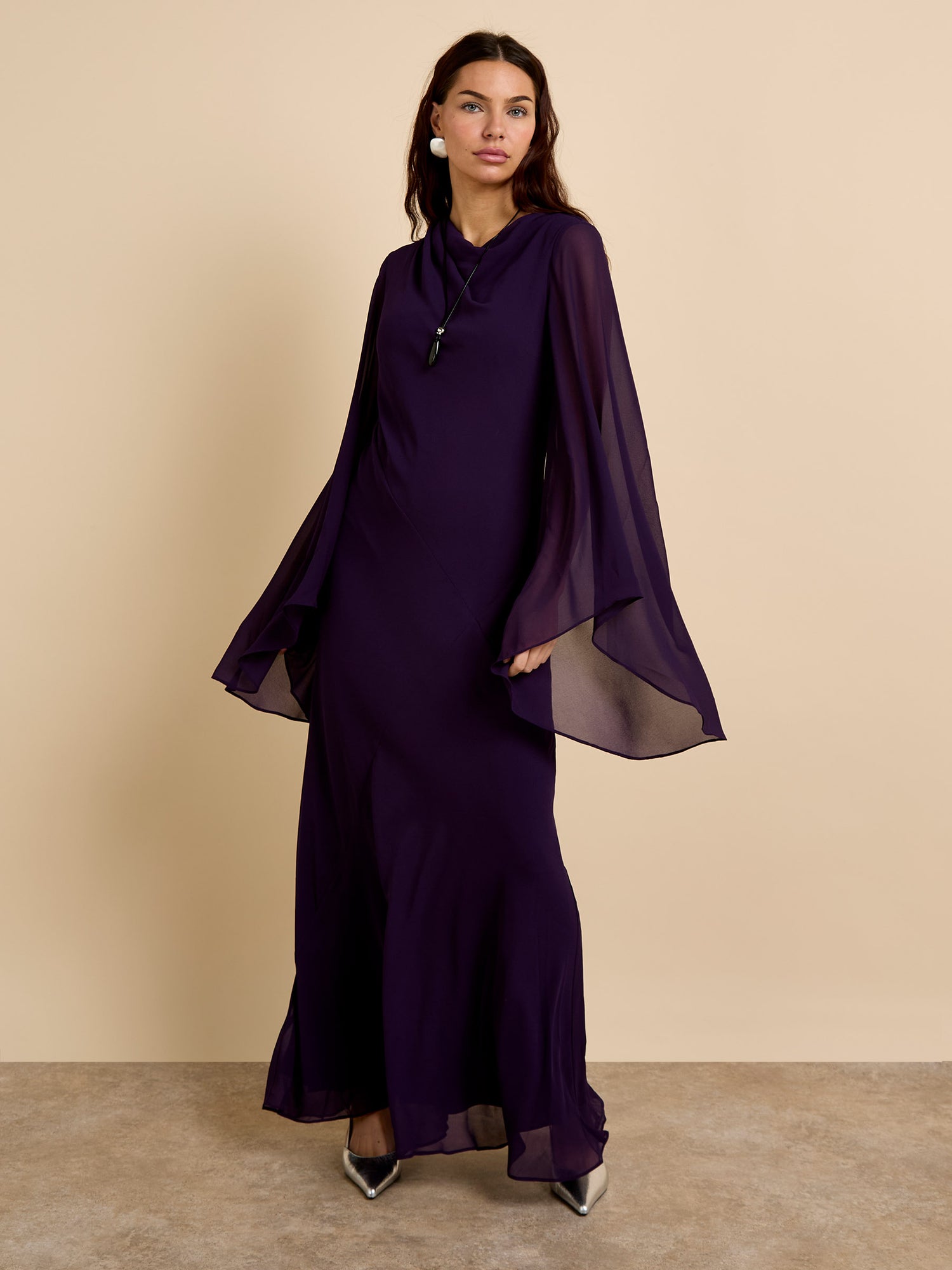 GWD Aisha Deep Purple Floaty Sleeve Maxi Dress