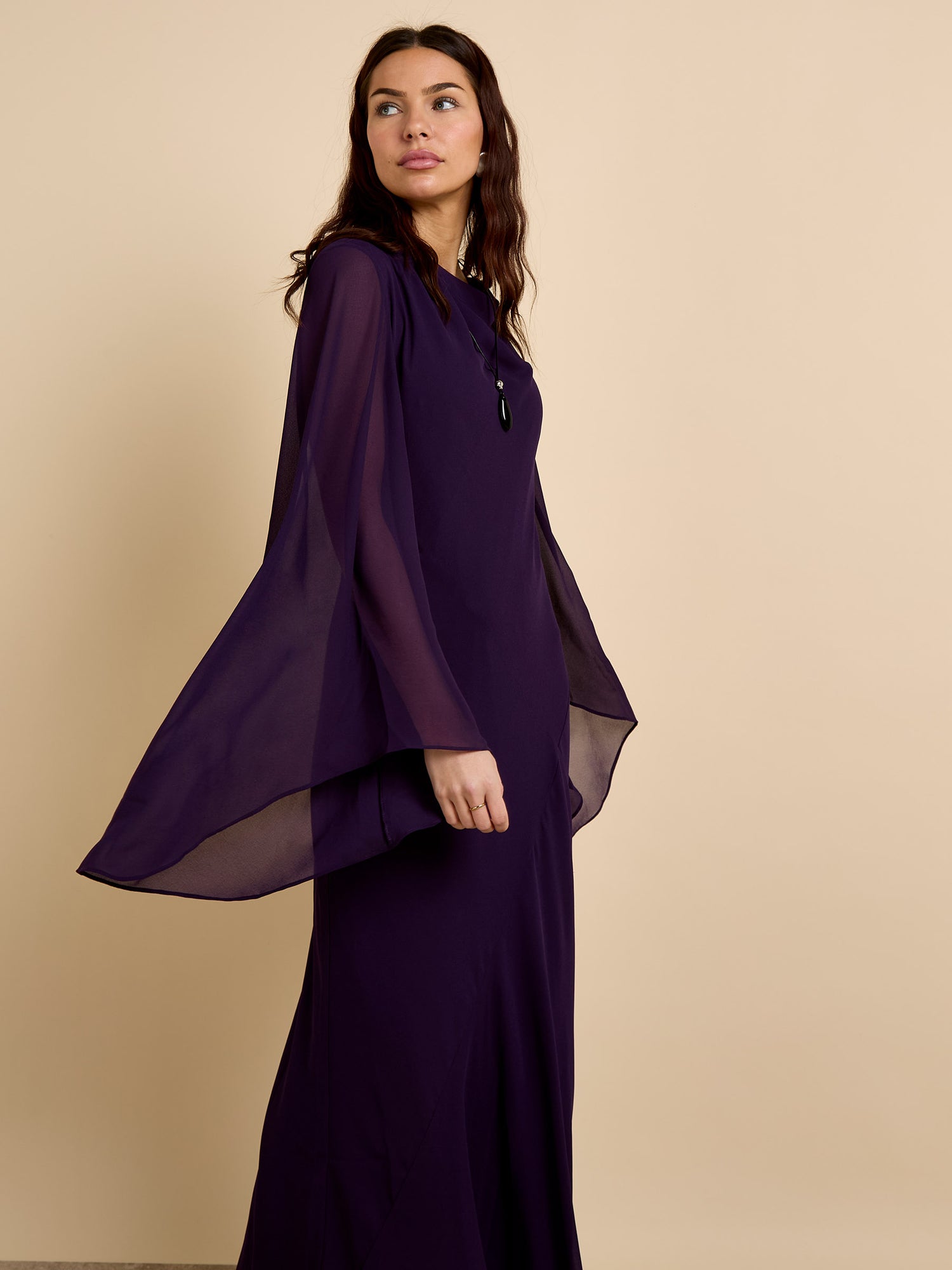 GWD Aisha Deep Purple Floaty Sleeve Maxi Dress