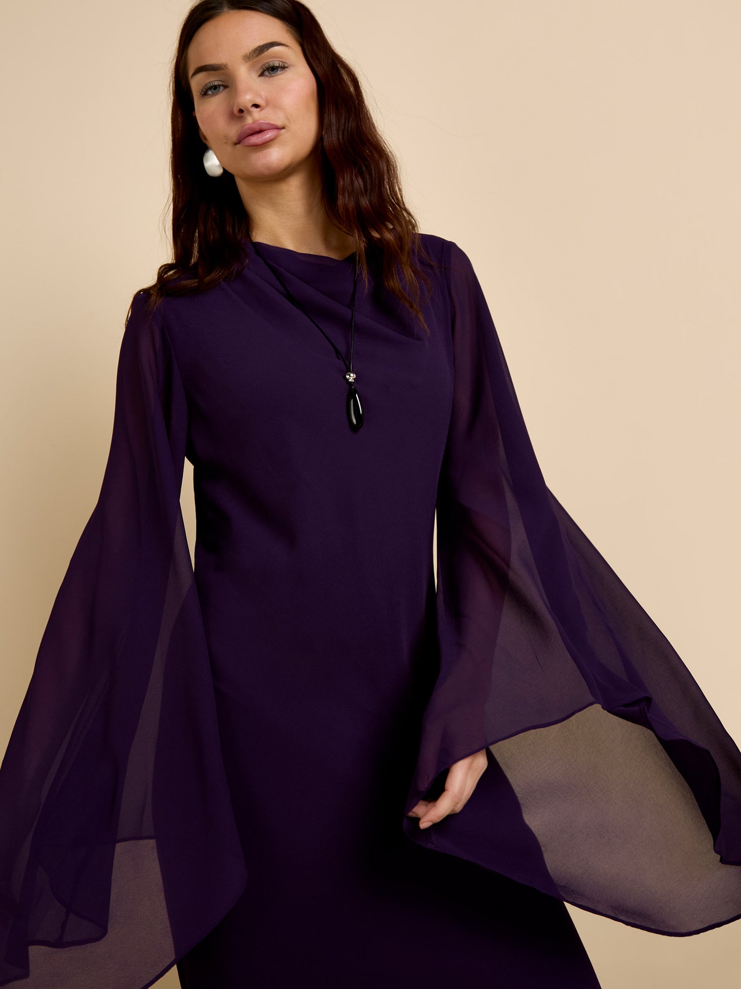 GWD Aisha Deep Purple Floaty Sleeve Maxi Dress