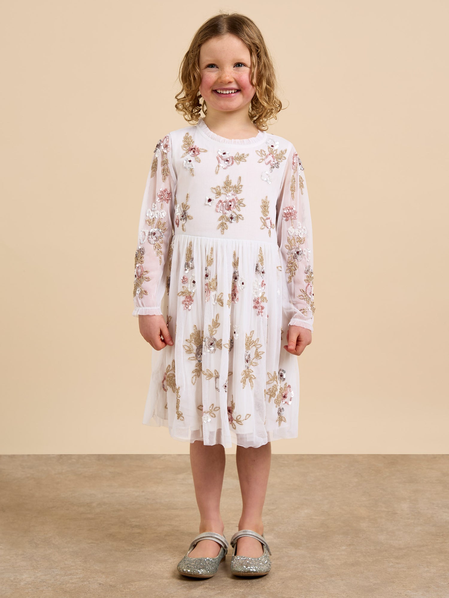 GWD Aimee Sequin Embellished Cream Dress