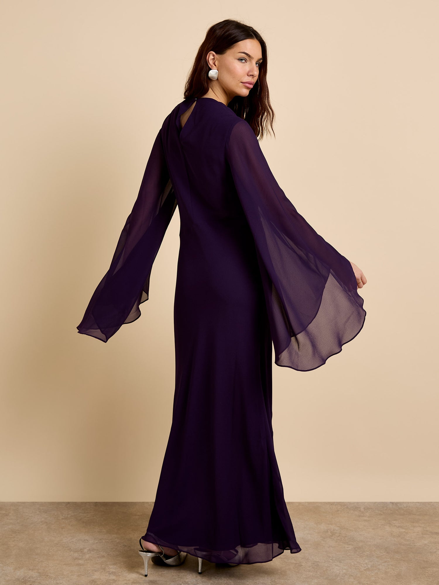 GWD Aisha Deep Purple Floaty Sleeve Maxi Dress
