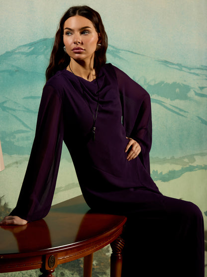 GWD Aisha Deep Purple Floaty Sleeve Maxi Dress